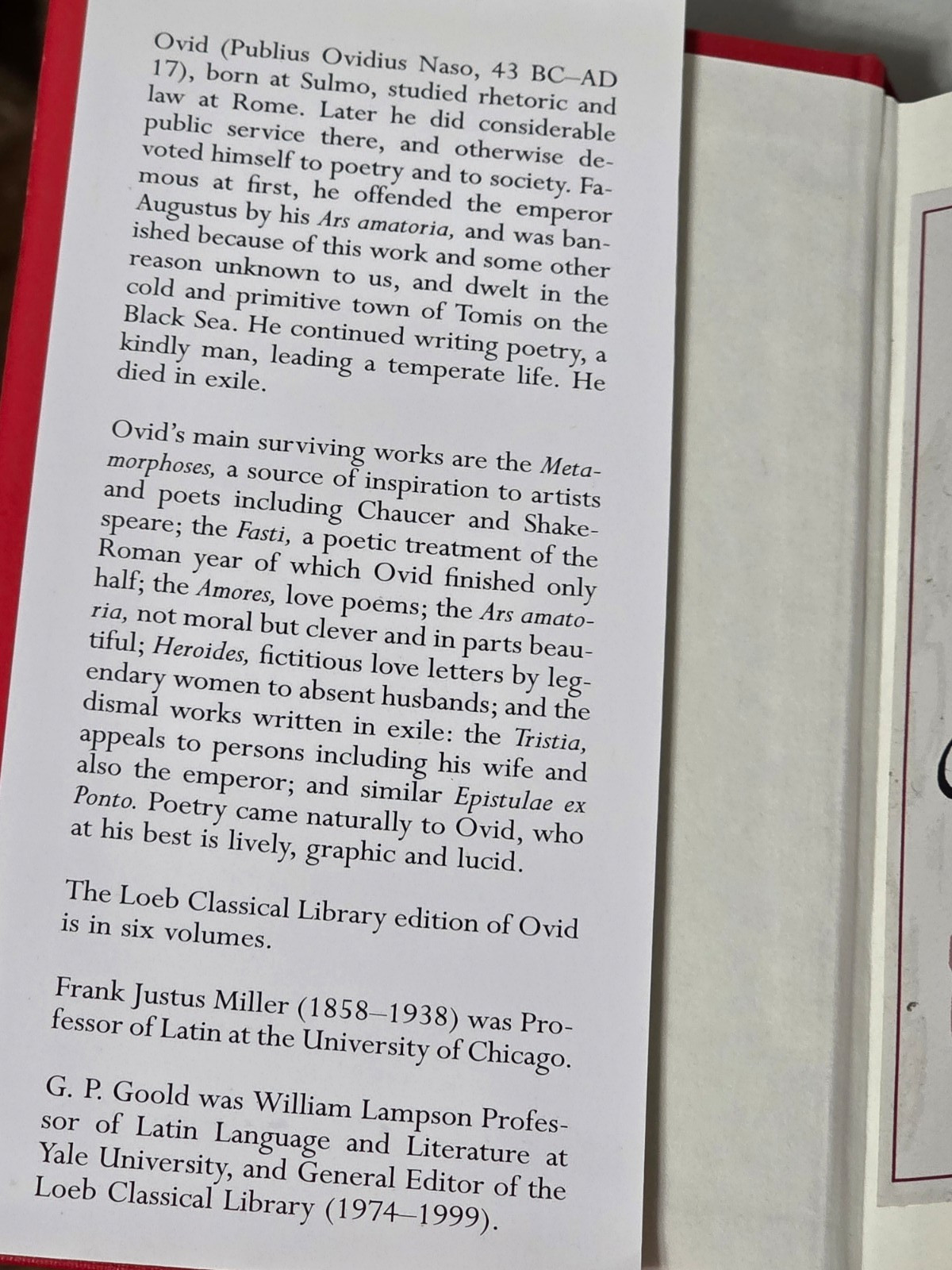 Ovid Metamorphoses Books 1-8 Loeb Classical Library HC DJ Frank Justus Miller