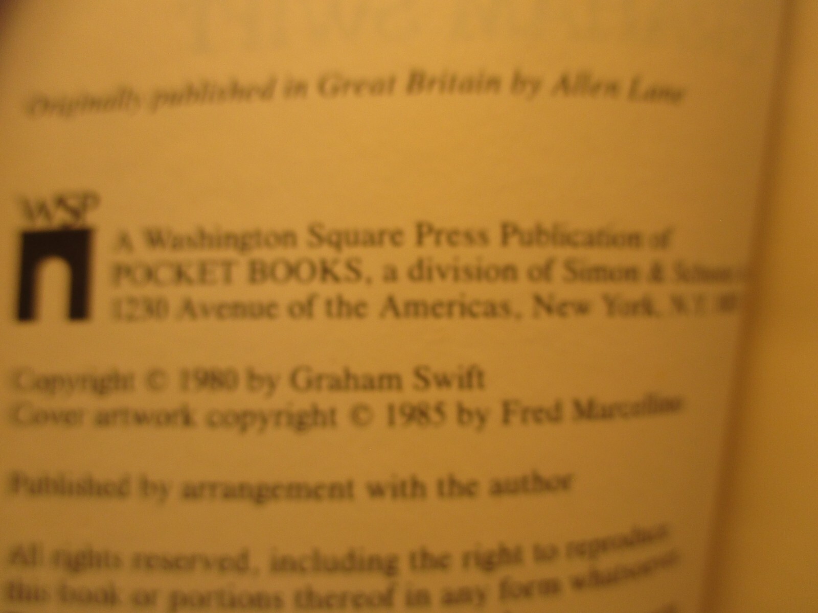 fiction THE SWEET-SHOP OWNER by GRAHAM SWIFT 1985 pb Washington Square Press 1st
