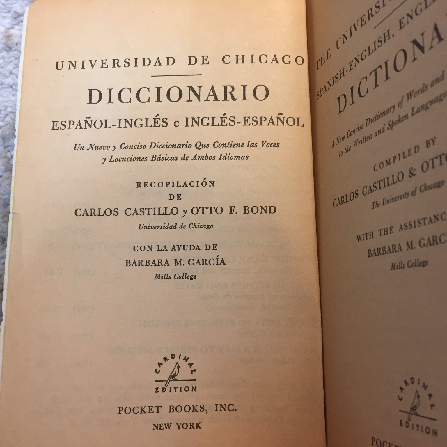 The University of Chicago Spanish-English Dictionary Castillo Bond 1959 Edition