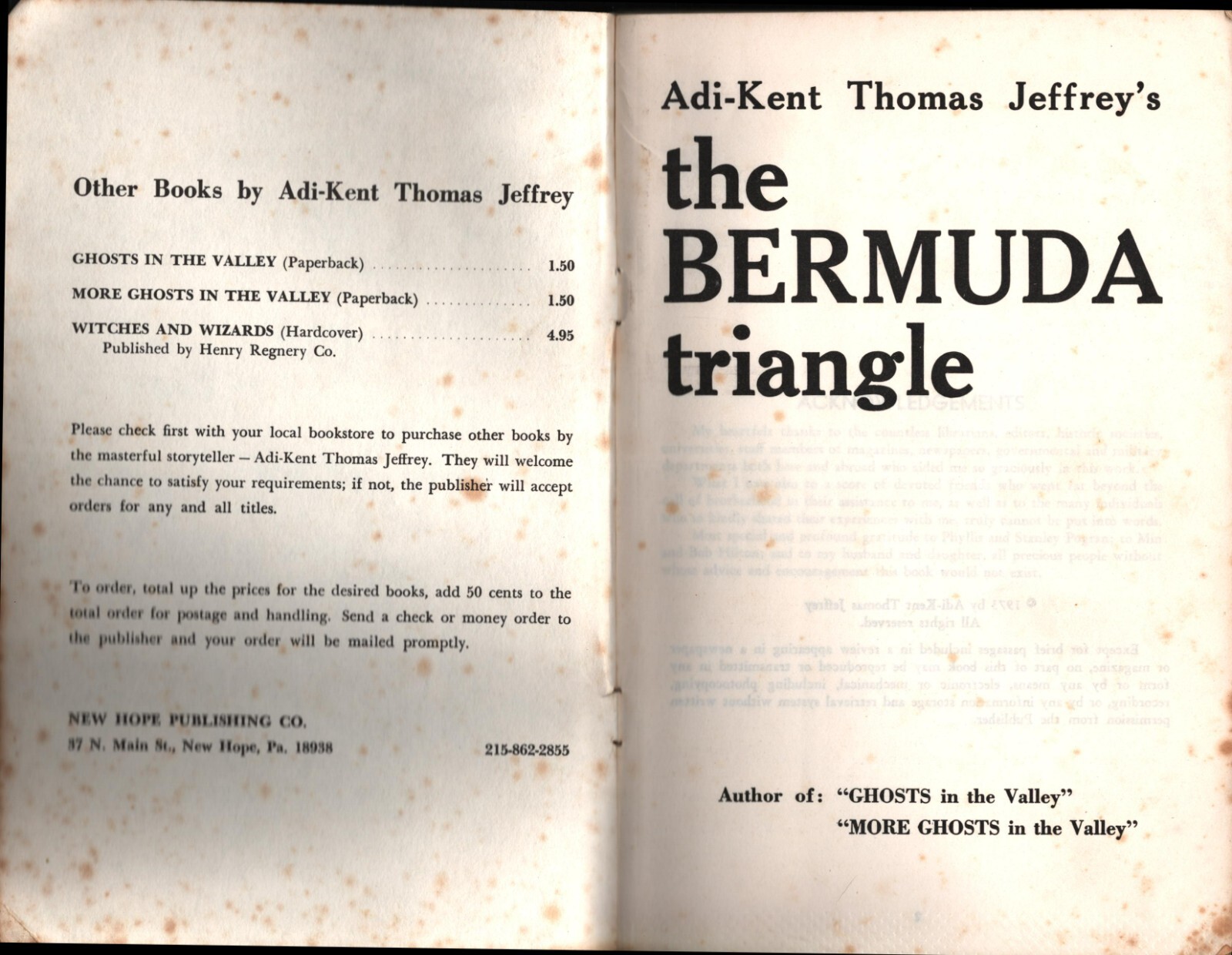 1973 The Bermuda Triangle Adi-Kent Thomas Jefferey’s 8″ x 5″ 86 Pages