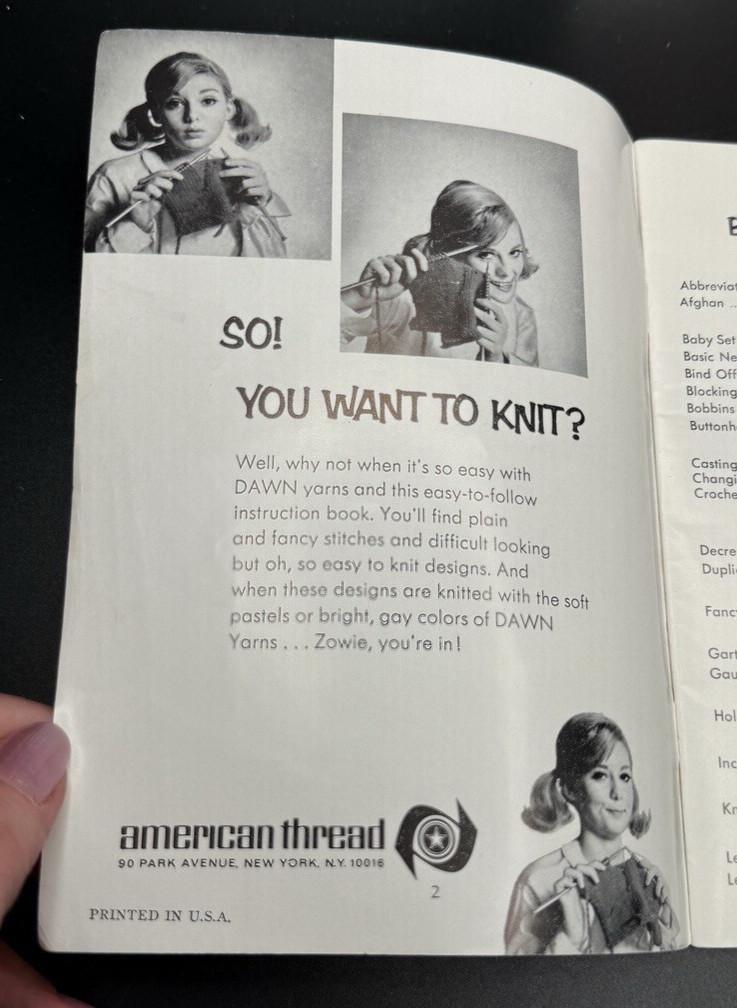 Vintage Begin to Knit & Hats Knitted Crocheted Booklet American Thread Co