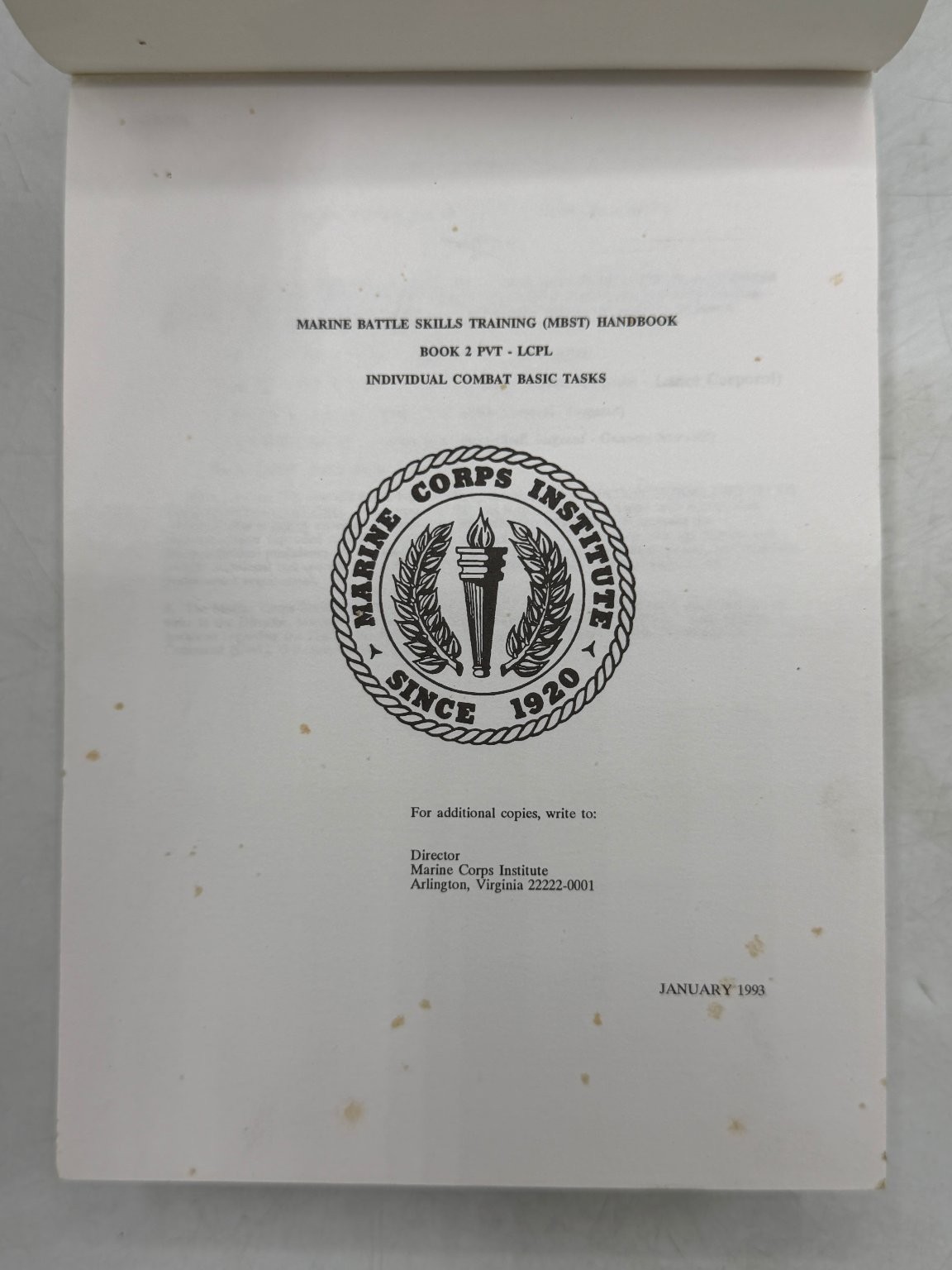 Marine Battle Skills Training Handbook Book 2 Individual Combat Basic Tasks 1993