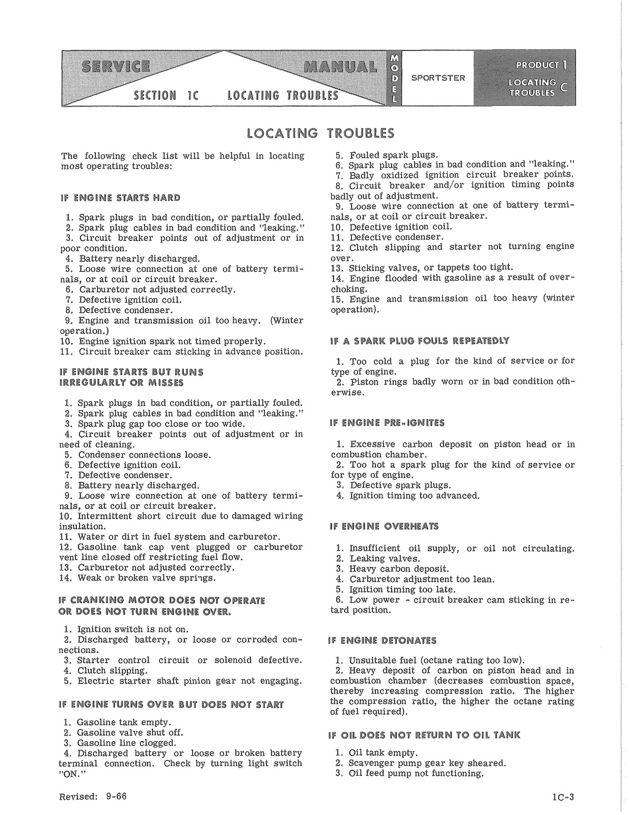 HARLEY-DAVIDSON Sportster Service Manual 1959 To 1969 – WIRE BOUND – COVERS