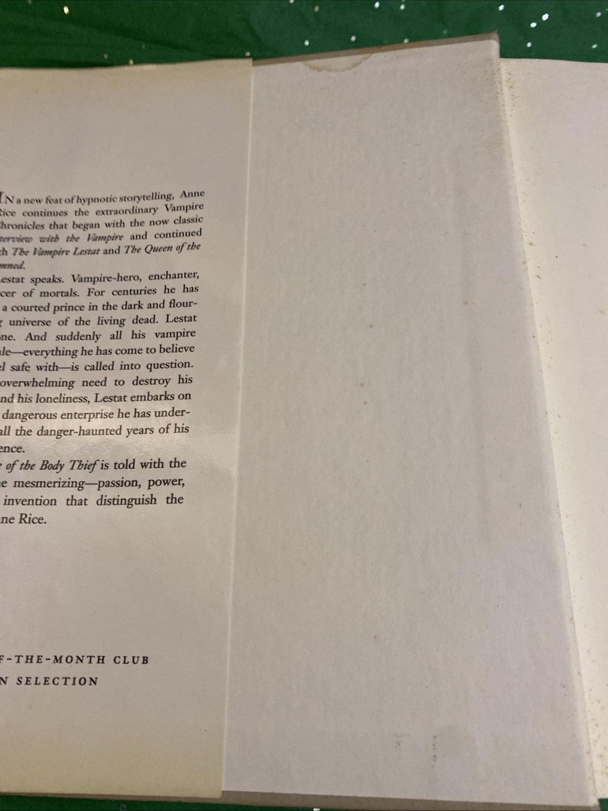 Vampire Chronicles Ser.: The Tale of the Body Thief : Anne Rice 1992 Book Club