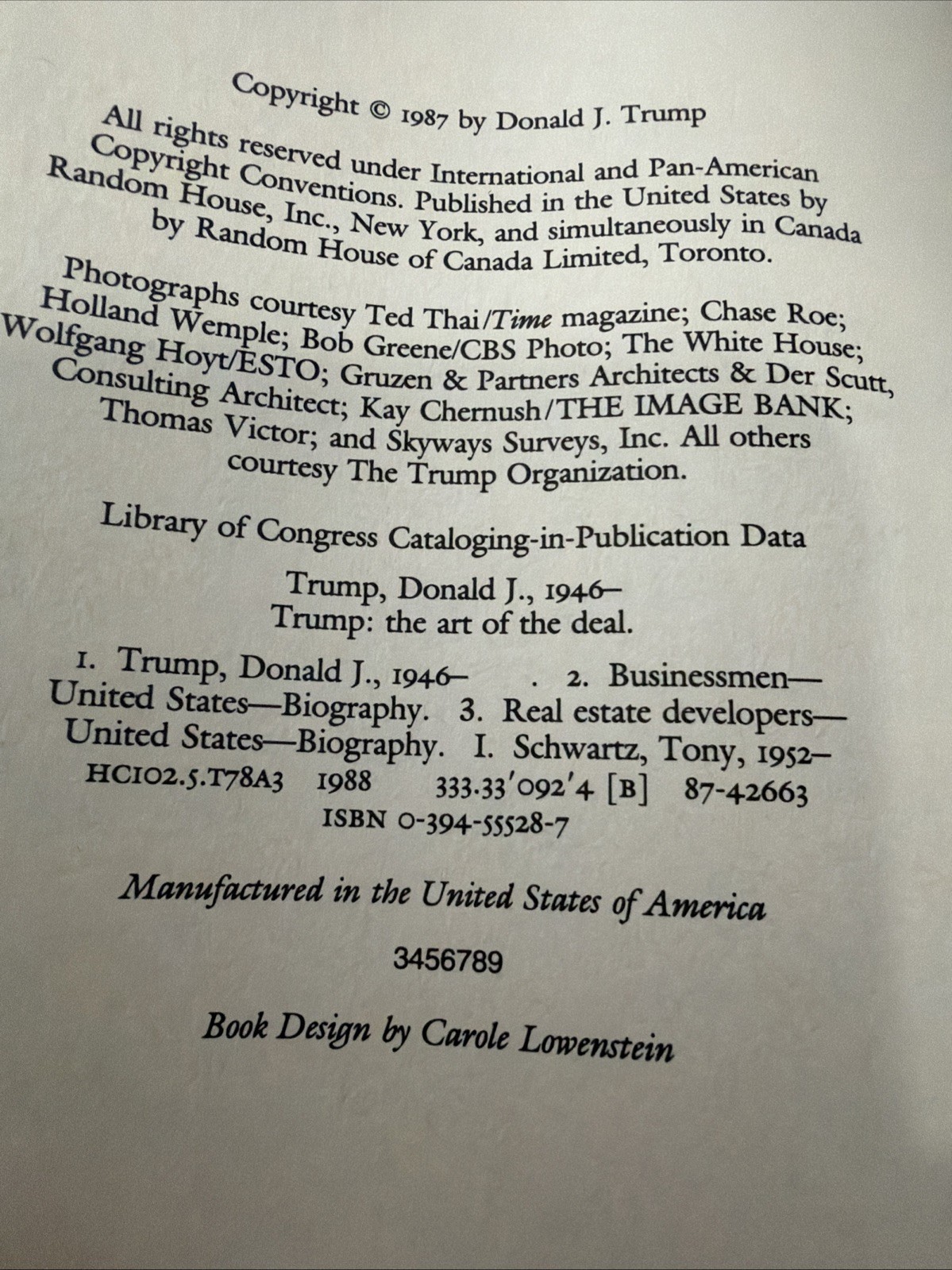 Trump The Art of the Deal Hardcover 1987 Donald J. Trump Tony Schwartz HC