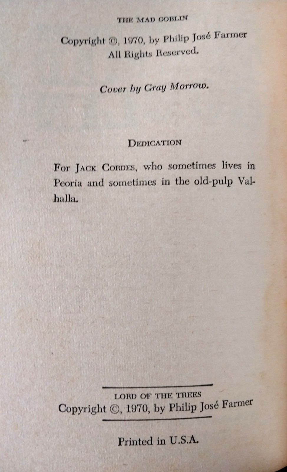 Philip Jose Farmer – The Mad Goblin & Lord Of The Trees – Ace Double 1970