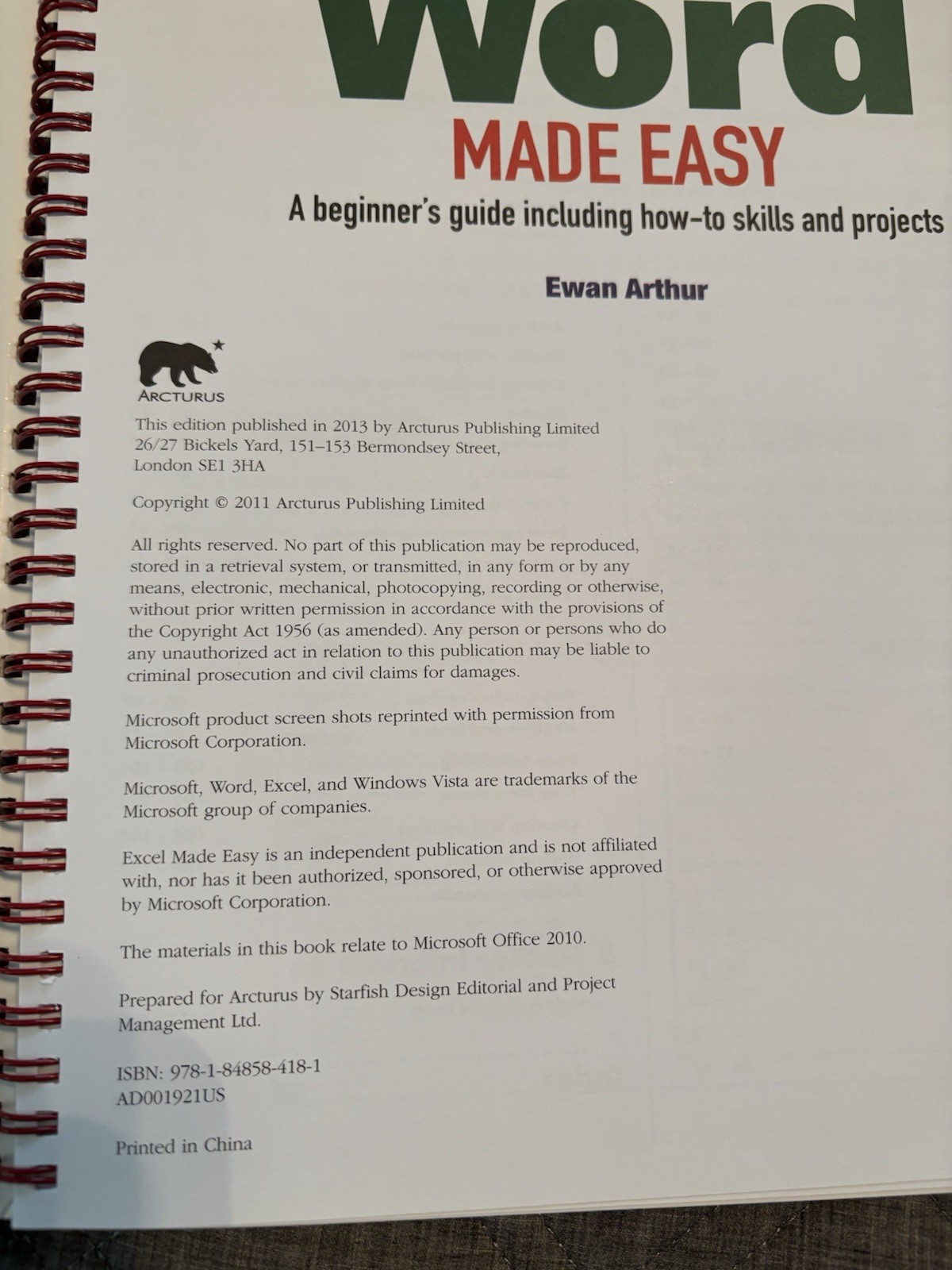 Word Made Easy Spiral Bound Book 111 Pages New 2011