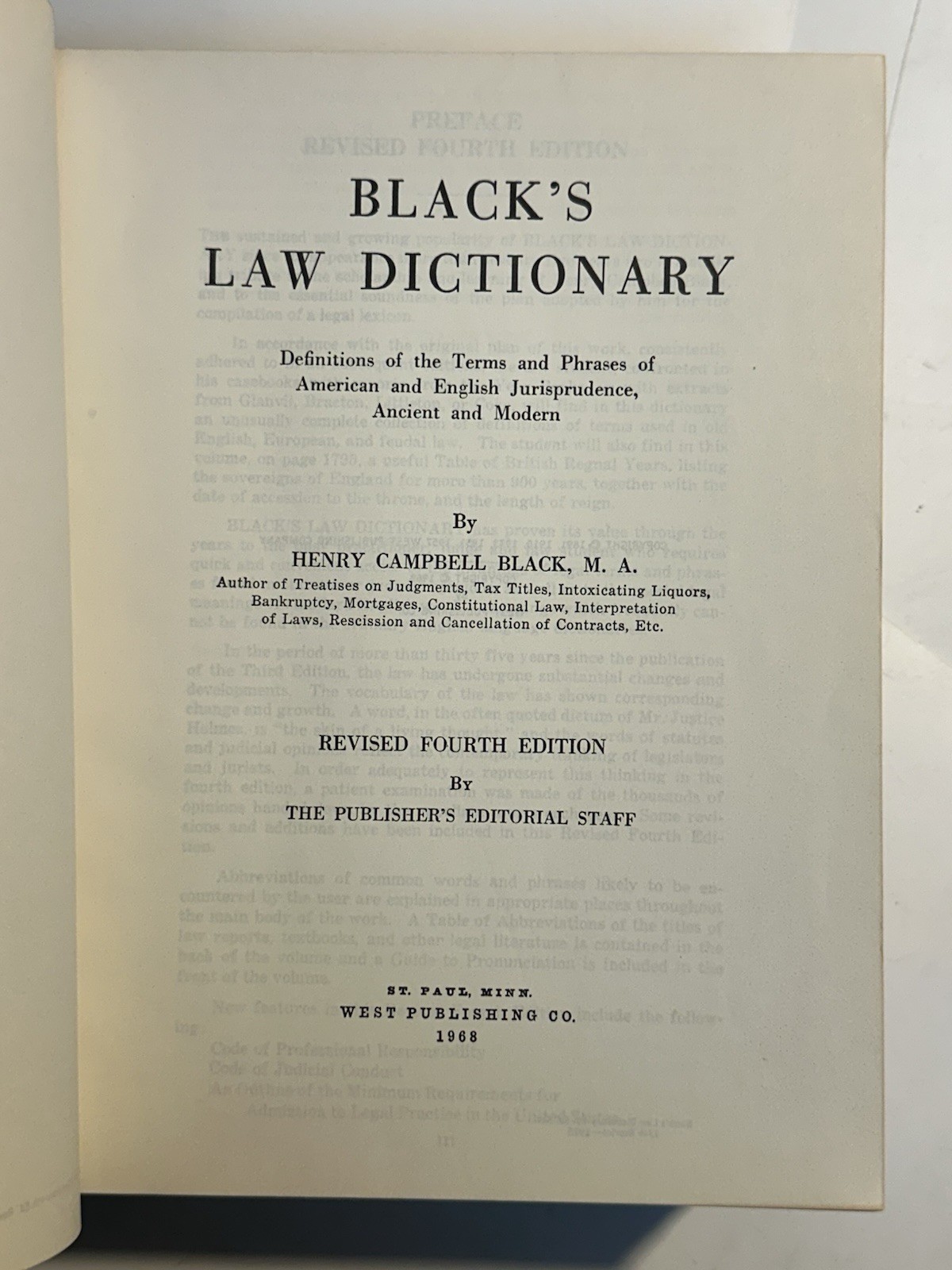 Vintage Black’s Law Dictionary Revised Fourth Edition 1968