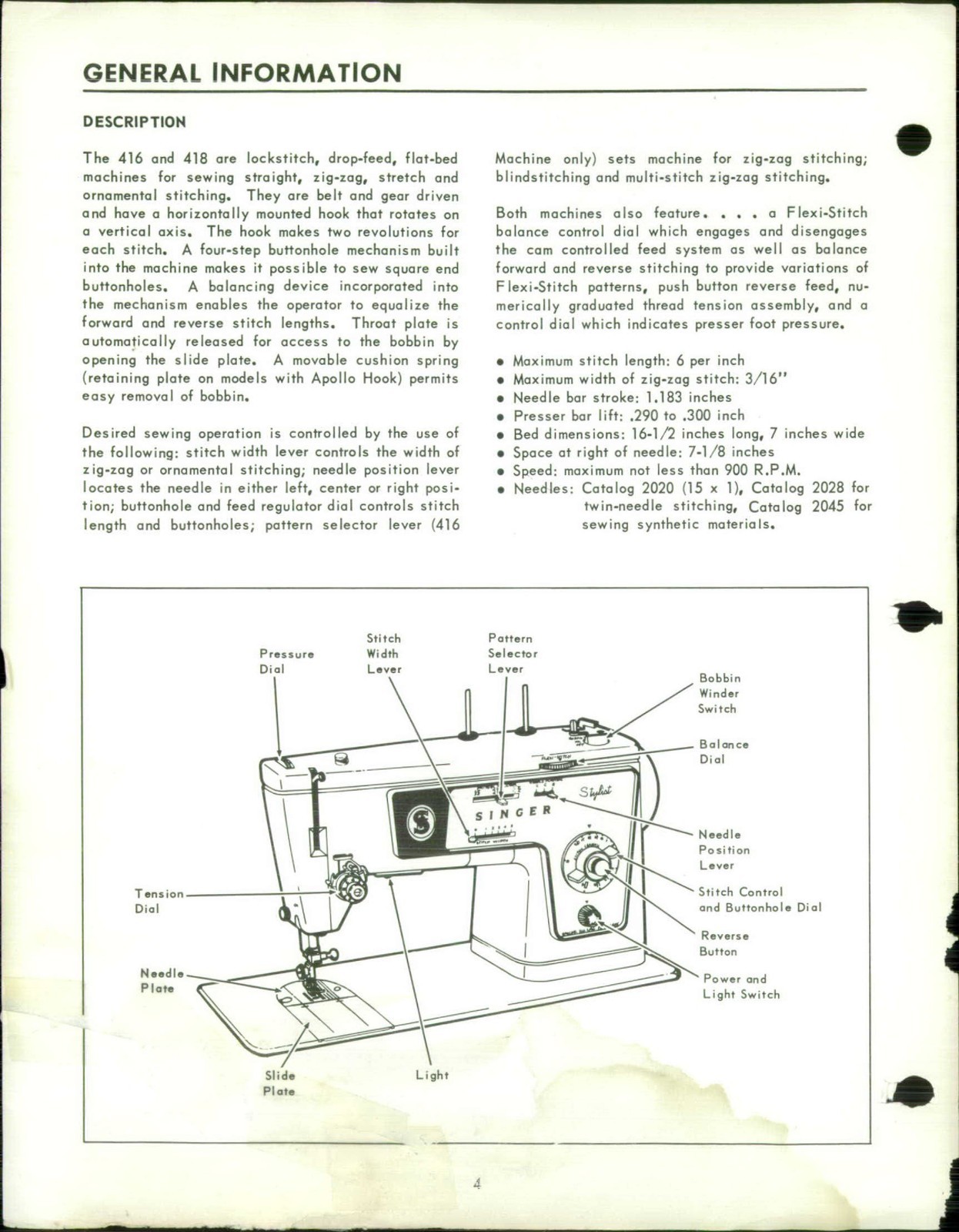 SINGER 416 418 Sewing Machine Service Manual – STEEL WIRE BIND – TOUGH COVERED