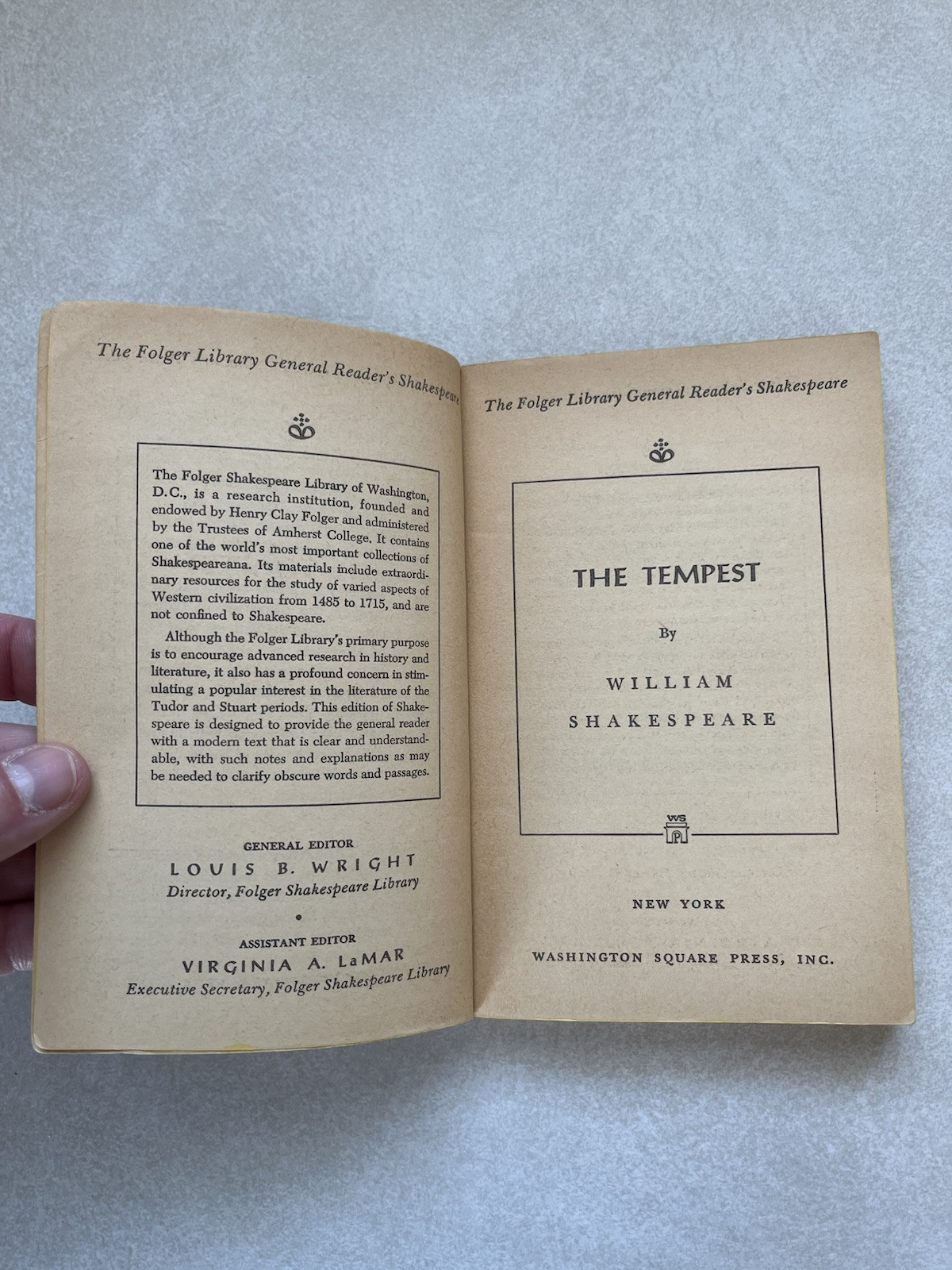 THE TEMPEST William Shakespeare Vintage Washington Square Press PB THEATRE OG