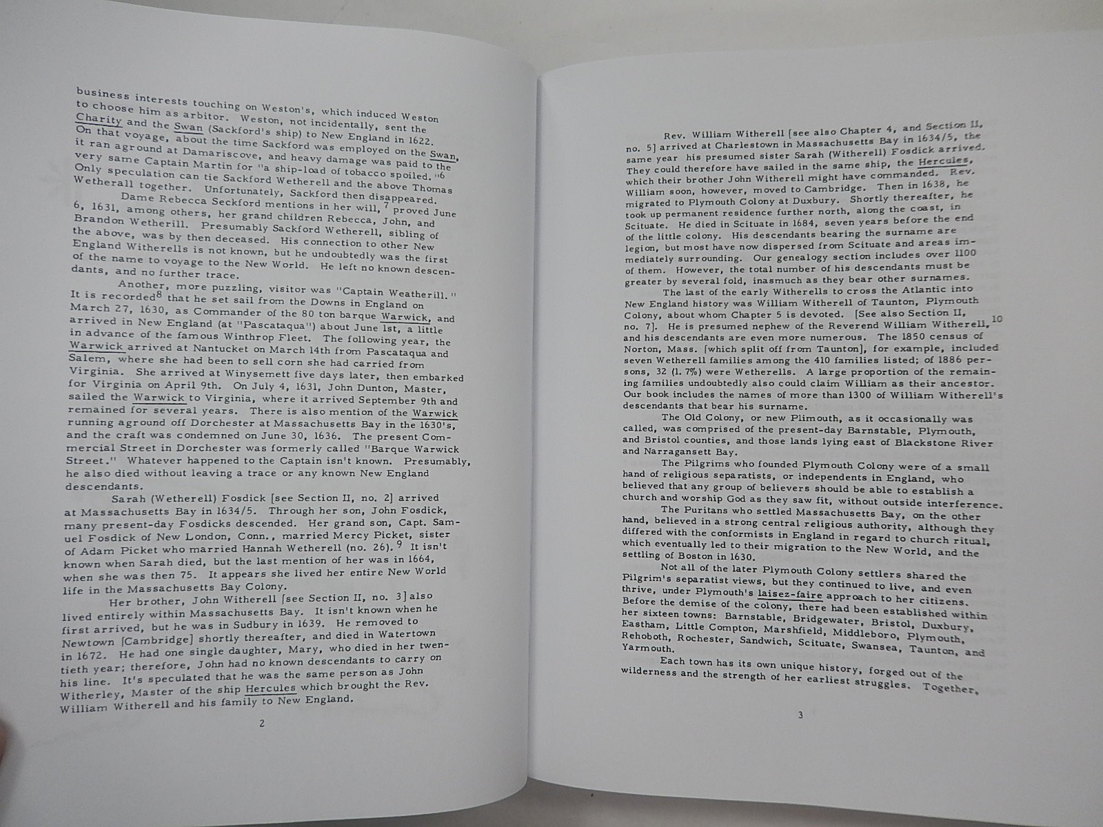 History and Genealogy of Witherell, Wetherell, Witherill of New England, 1976,HC