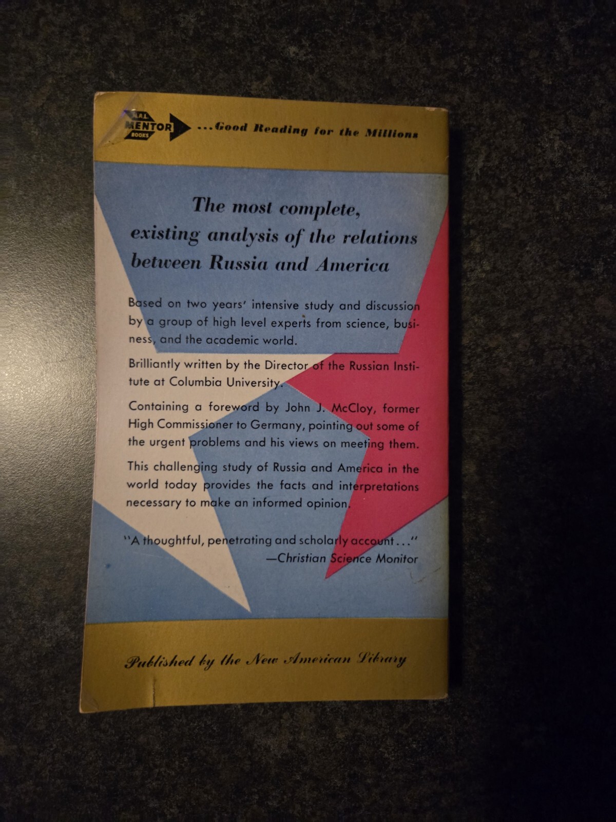 Russia and America – Dangers and Prospects by Henry L Roberts – Mentor – 1956 Gd