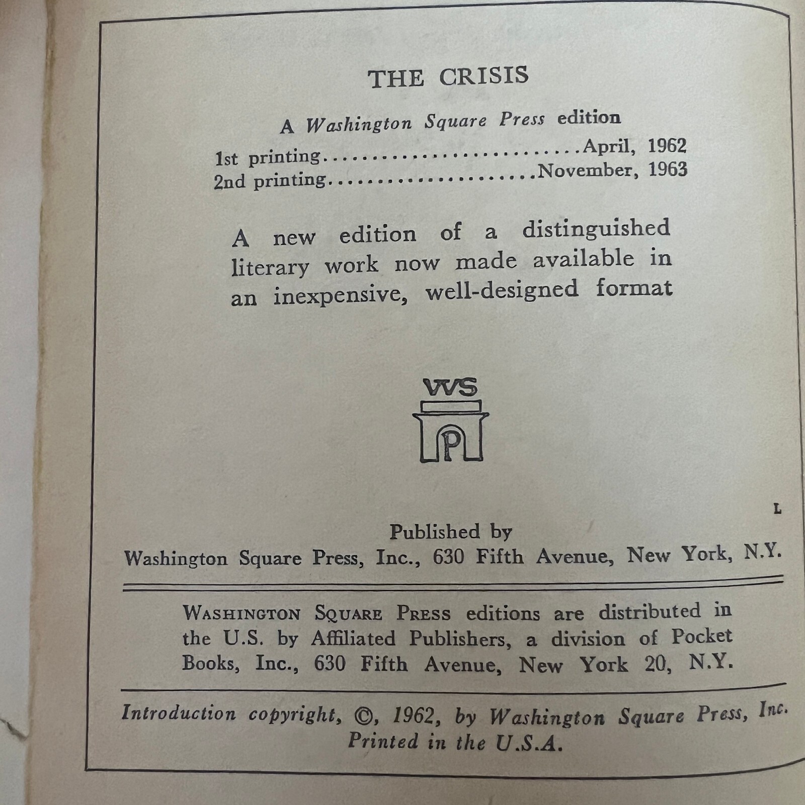 The Crisis History Paperback by Winston Churchill Washington Square Press 1963