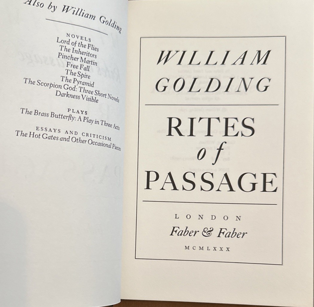 Rites of Passage by William Golding 1980 HC DJ book novel