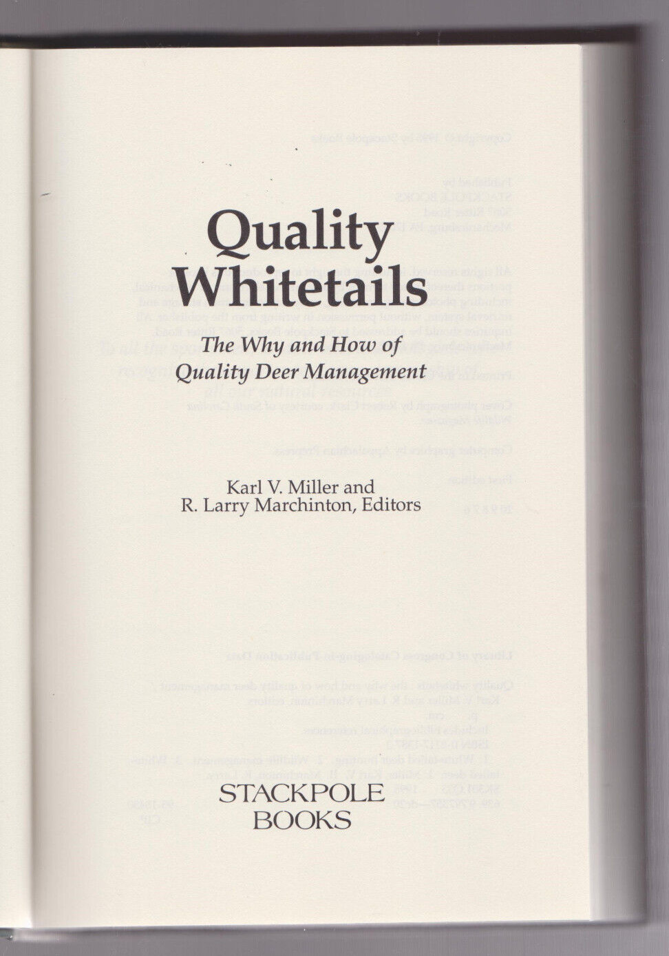 1995 QUALITY WHITETAILS 1st Ed. HCDJ Book Miller/Marchinton Deer Management EXC+