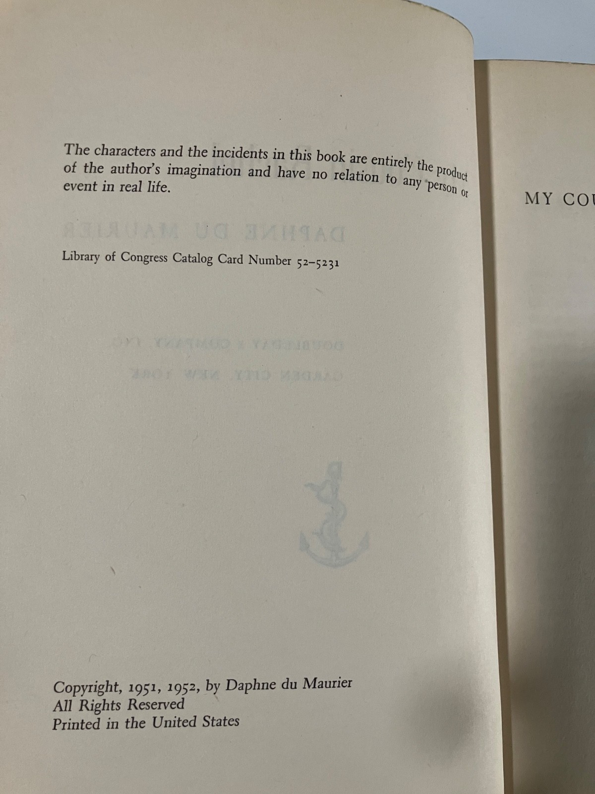 My Cousin Rachel by Daphne Du Maurier 1952 Book Club Edition