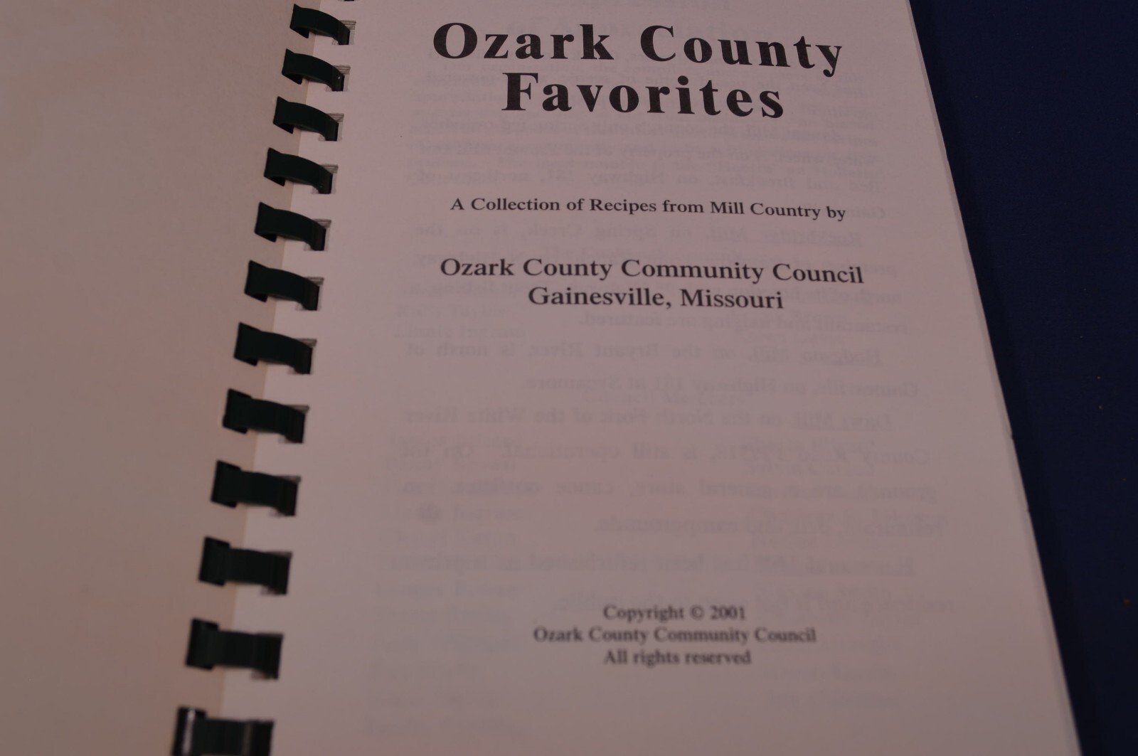 Rare Mill Country Cherished Recipes Cookbook Ozark County,2001,Mint Condition