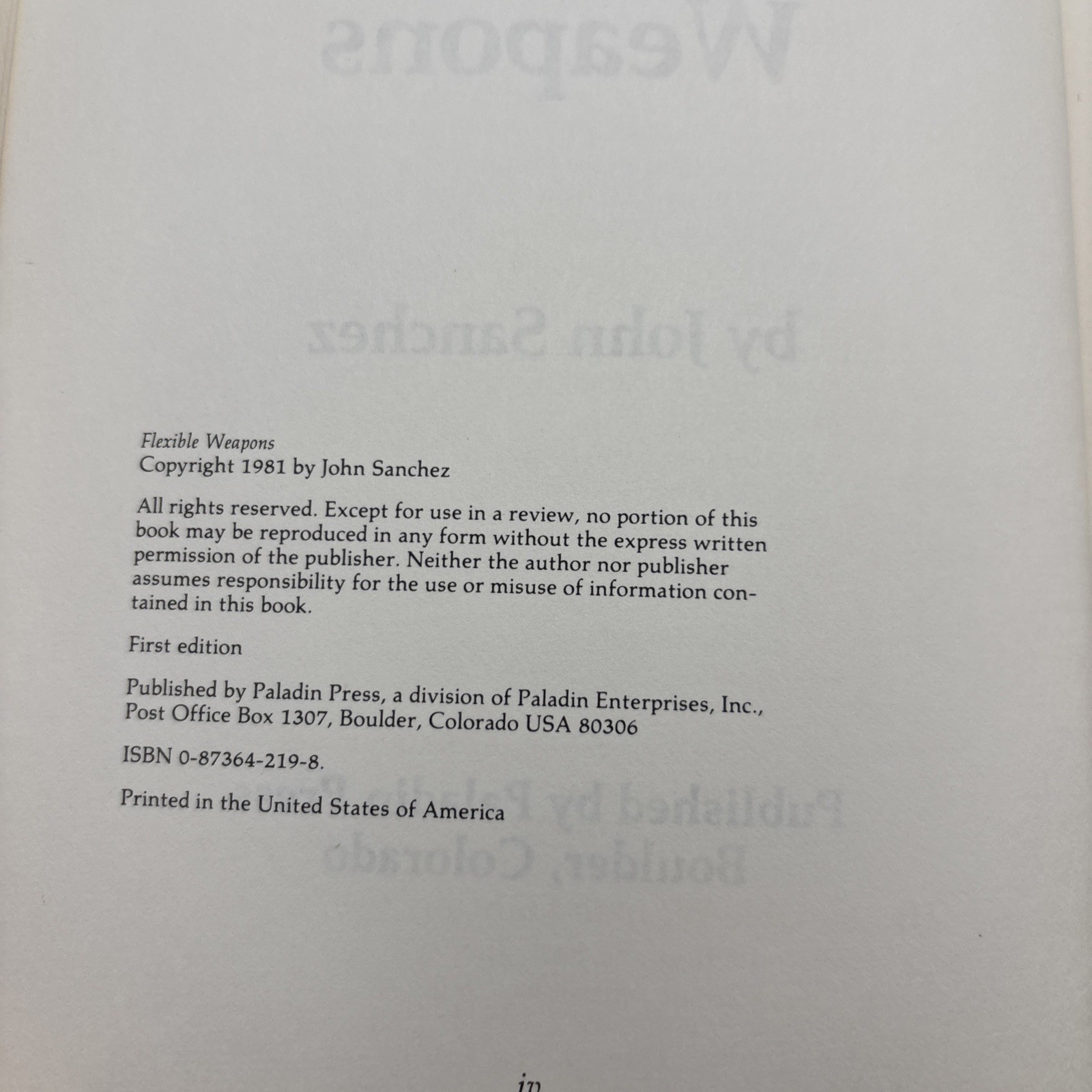 Flexible Weapons (1981) John Sanchez Paladin Press Martial Arts Book Paperback