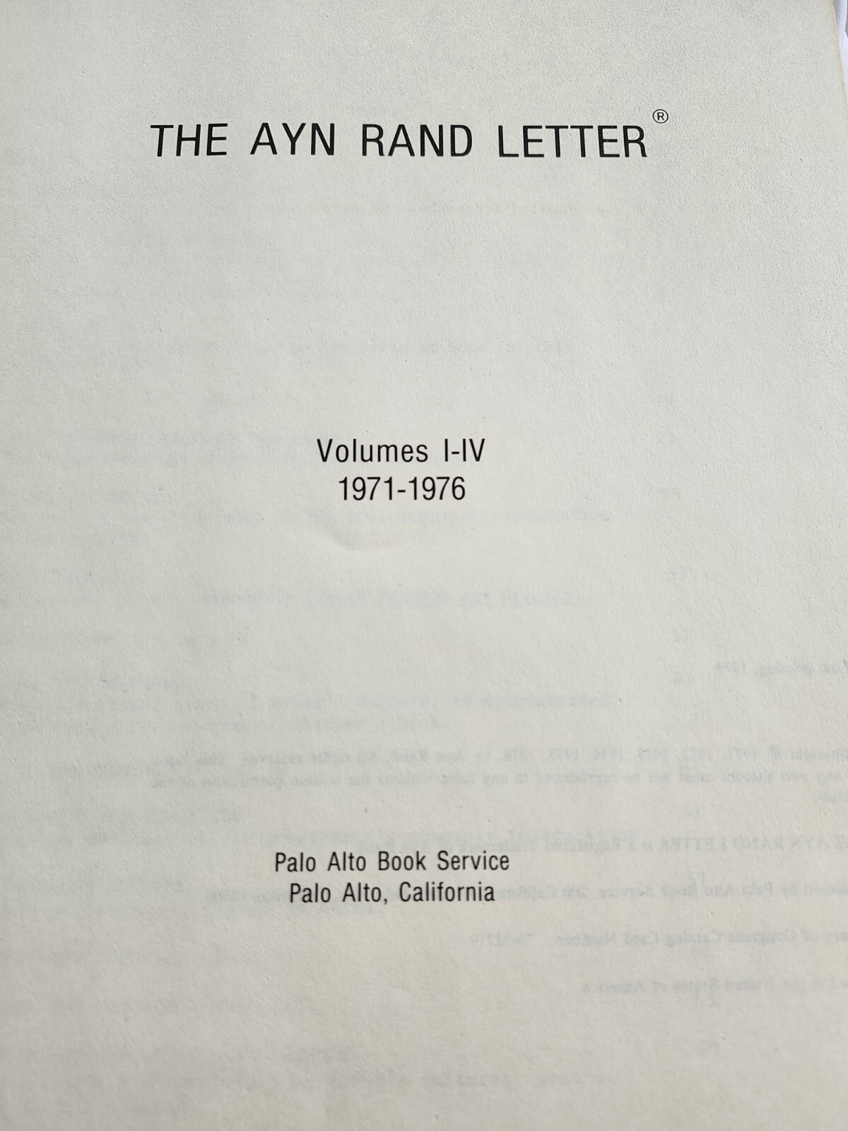 1st Print The Ayn Rand Letter 1971-1976 Volumes I-IV Hard Cover Book Philosophy