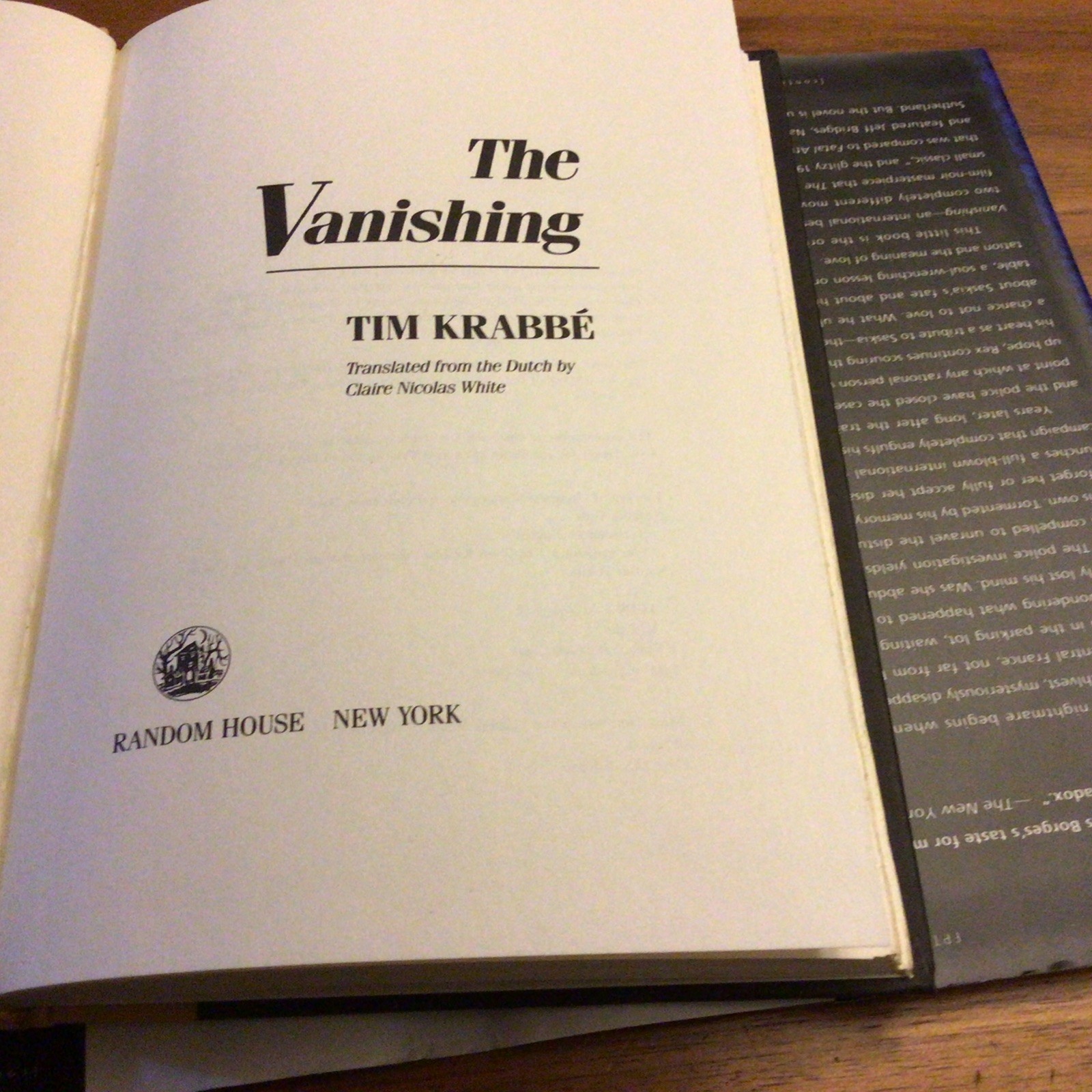The Vanishing A Novel By Tim Krabbe Hardcover Book First US Edition 1993