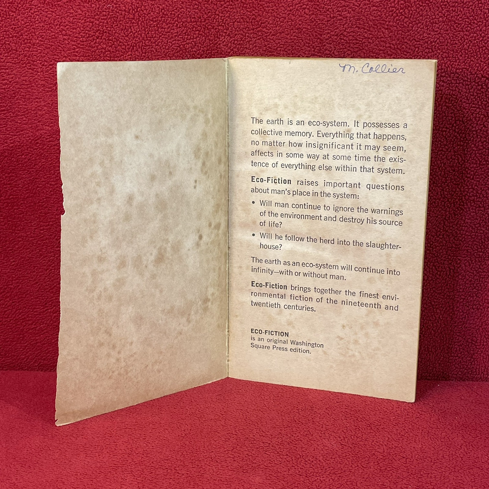 Eco-Fiction Edited By John Stadler Washington Square Press 1971 Paperback Book