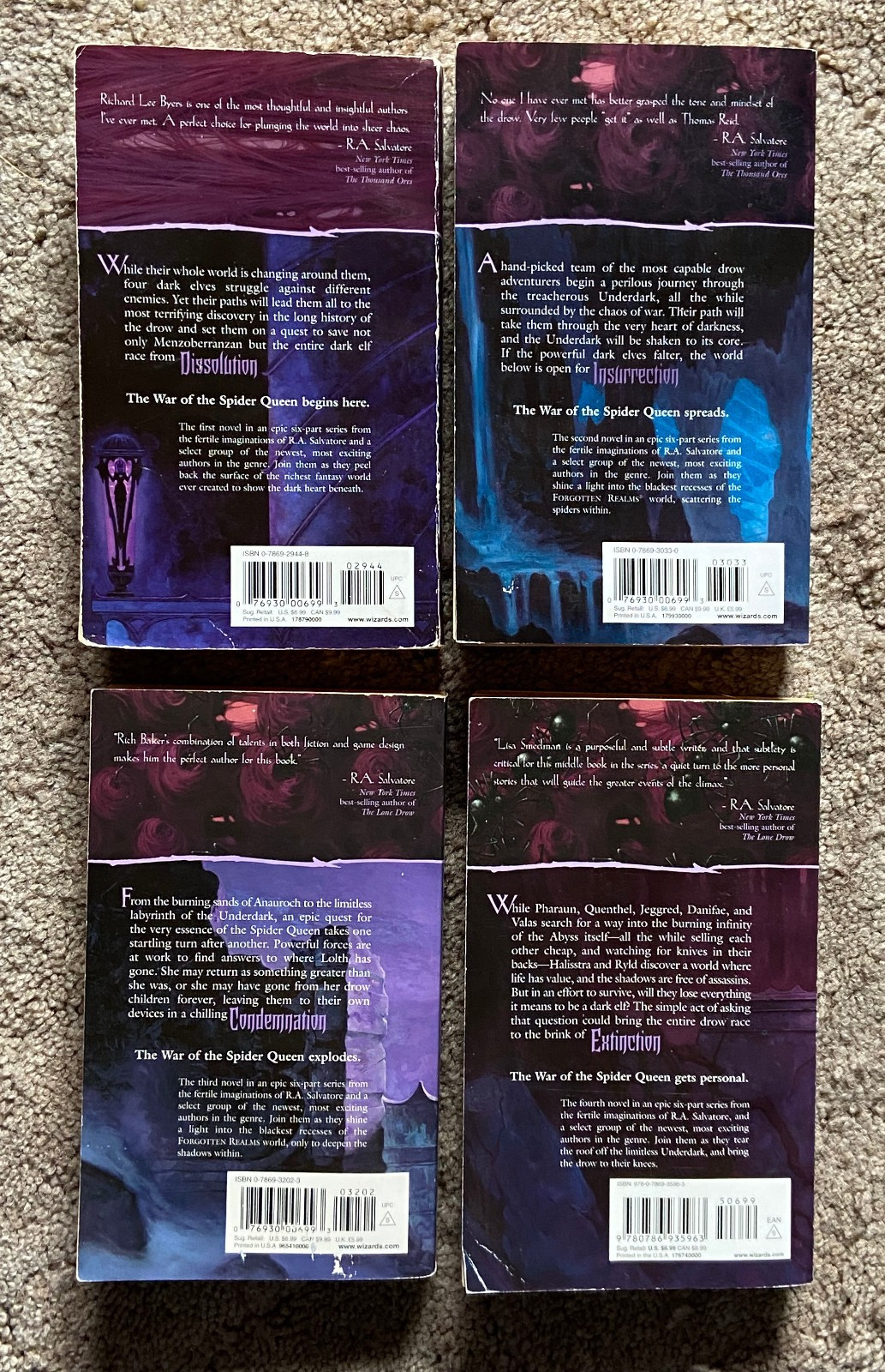 FORGOTTEN REALMS War of The Spider Queen #1-4, 4 book lot R.A. Salvatore PB