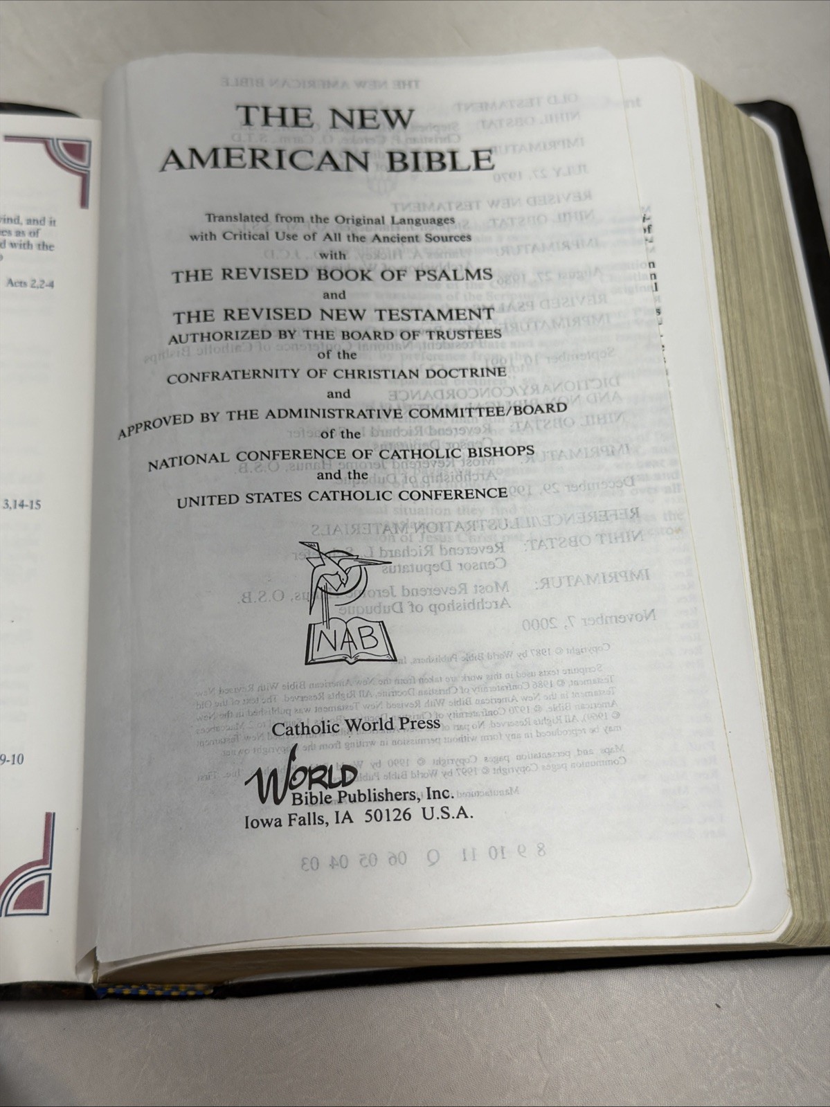 The New American Bible Revised Edition 2000 World Catholic Press Faux Leather PO