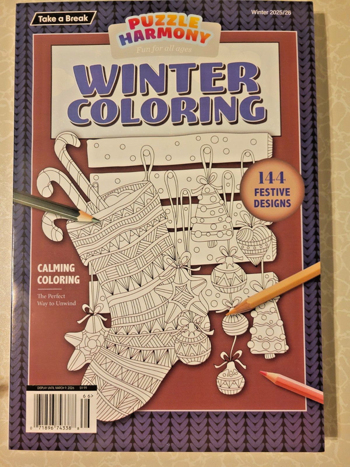 Take-A-Break WINTER COLORING by Puzzle Harmony-144 Festive Designs Calming Color