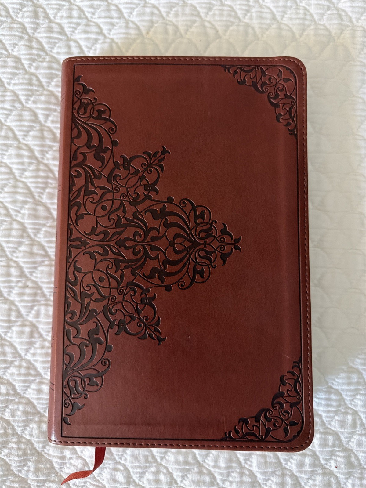 ESV Thinline Bible TruTone Nutmeg Filigree Design Red Letter Text 9781581347210