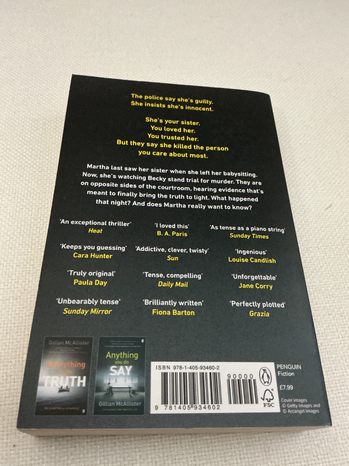 Books Gillian McAllister Anything you do Say, Everything but the Truth, No….