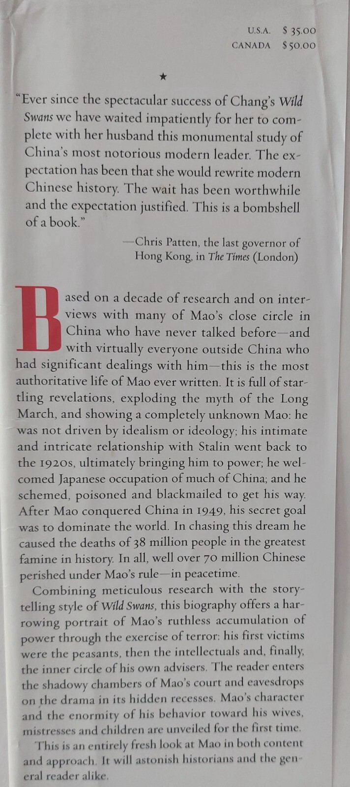 MAO THE UNKNOWN STORY CHANG & HALLIDAY 2005 HC/DJ LIKE-NEW