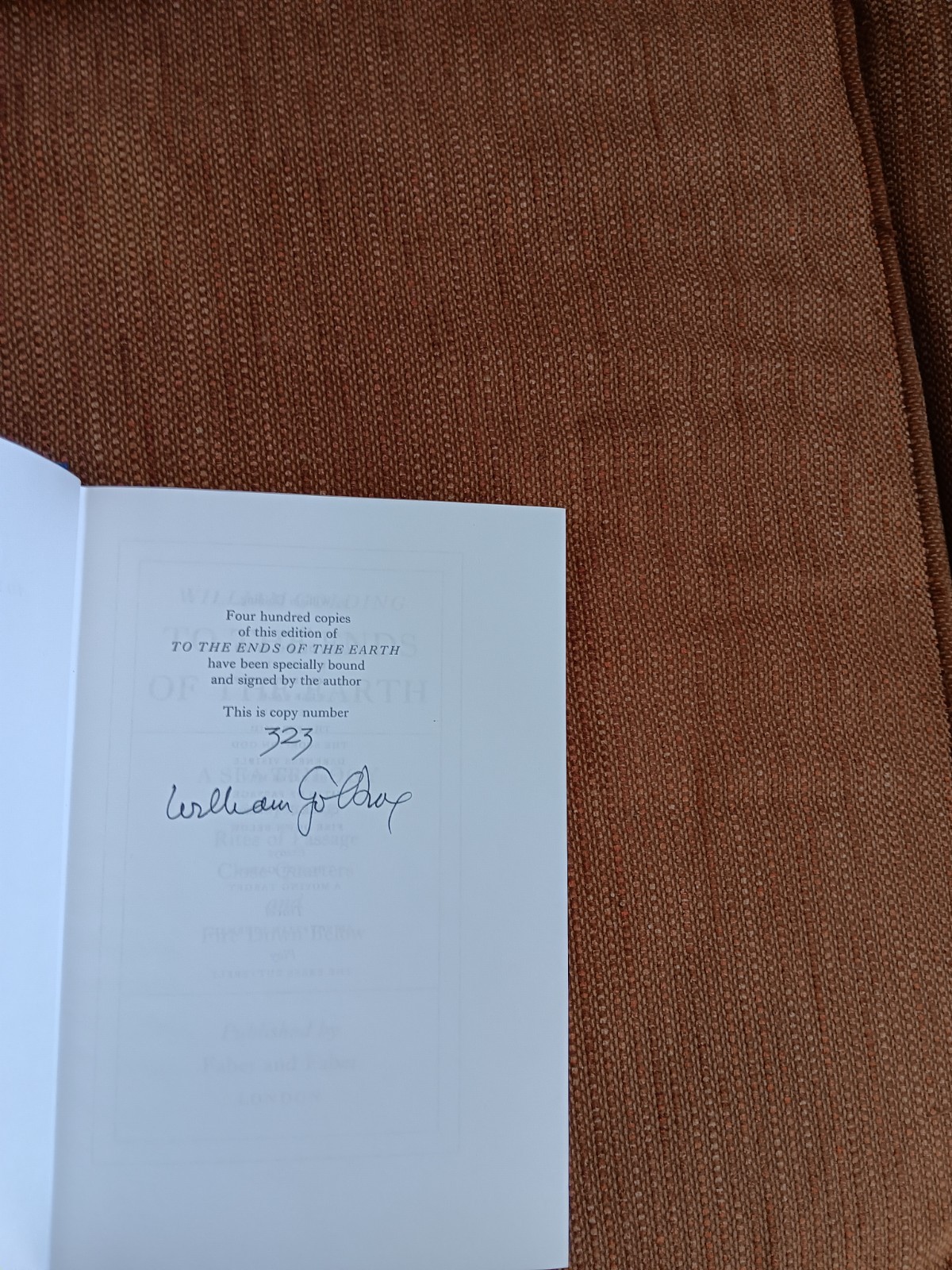 To the Ends of the Earth by William Golding signed 1st edit. No. 323 of 400