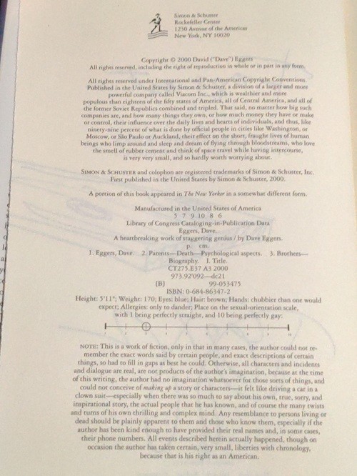 Signed Dave Eggers A Heartbreaking Work of Staggering Genius Hardcover VG / NF