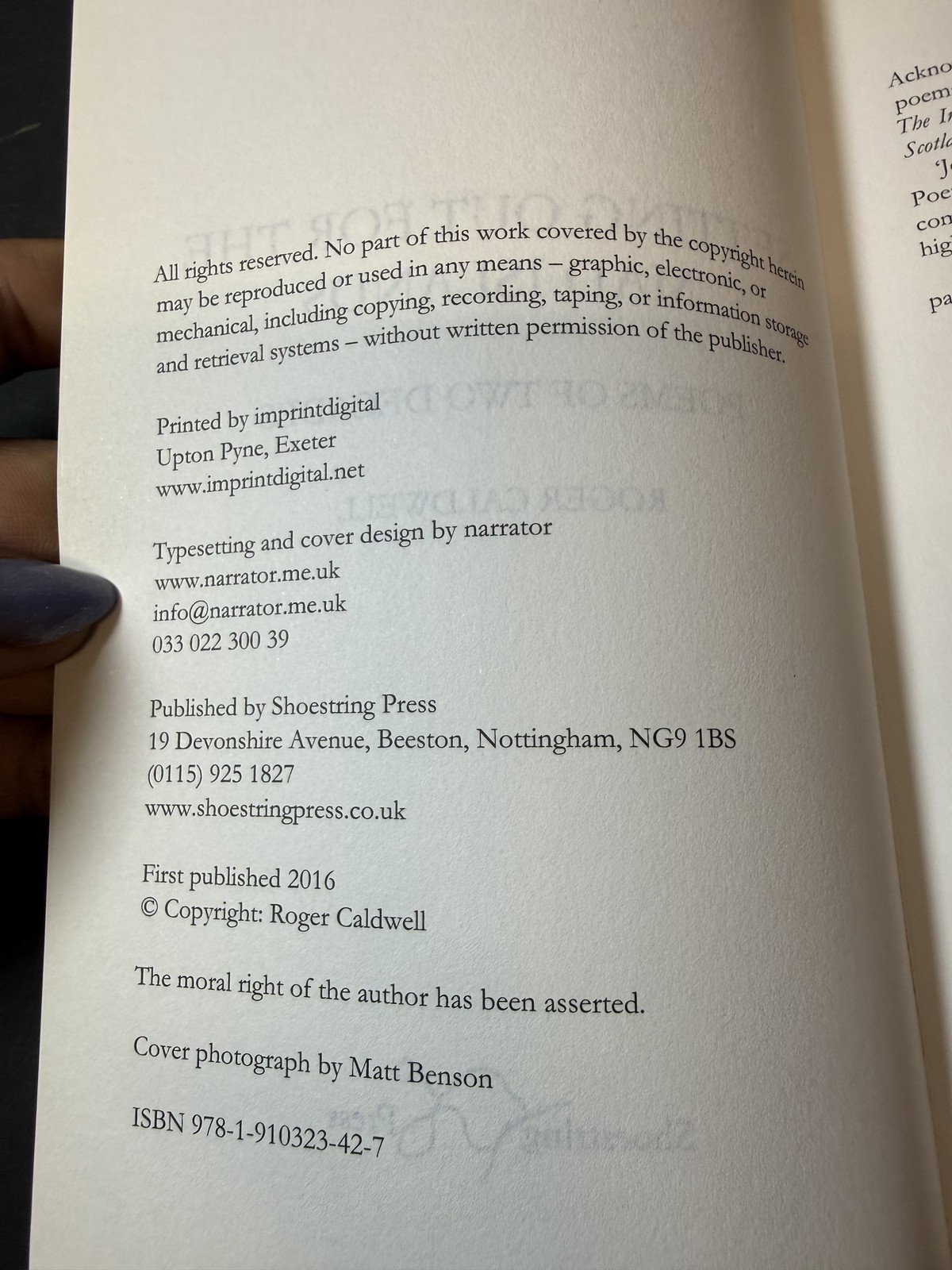 Setting Out for the Mad Islands Roger Caldwell Shoestring Press Poetry 2016