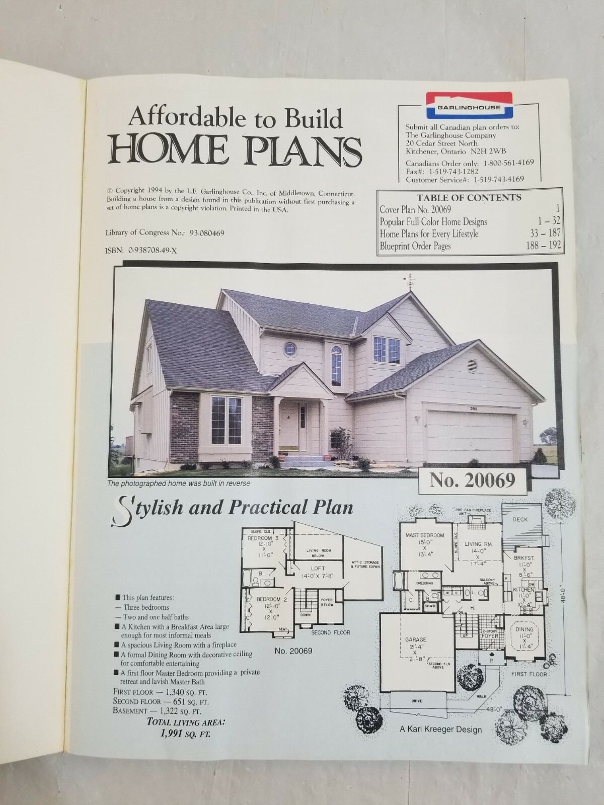 1994 Affordable to Build HOME PLANS Paperback Book by The Garlinghouse Company