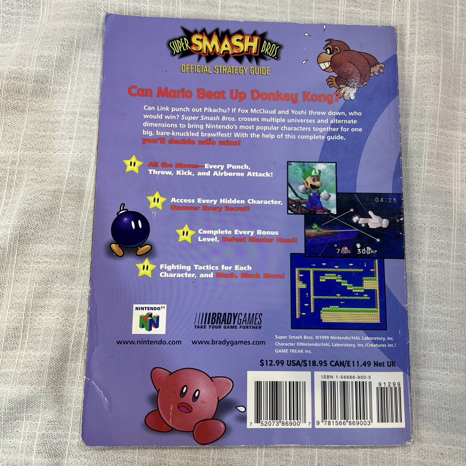Super Smash Bros Official Strategy Guide Book Brady Games 1999 Nintendo N64
