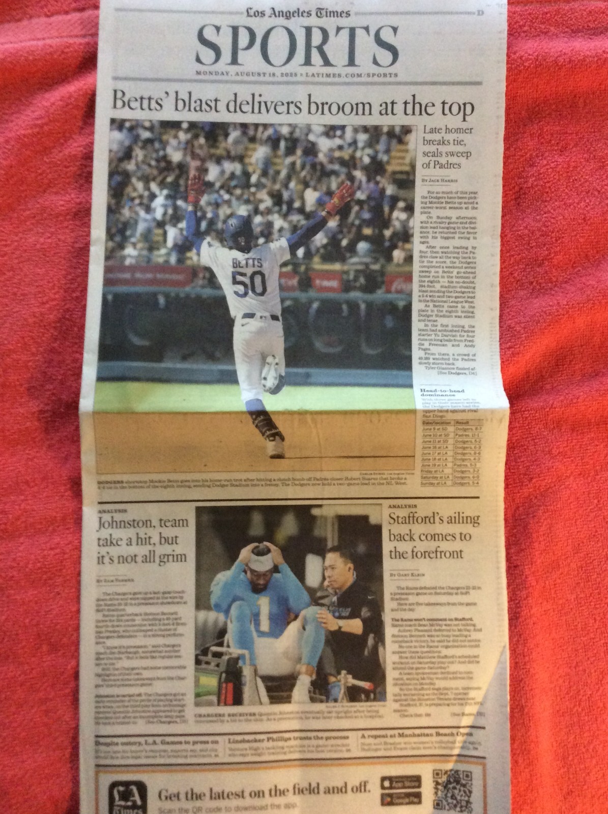 LA TIMES SPORTS SECTION AUGUST 18 2025 DODGERS MOOKIE BETTS