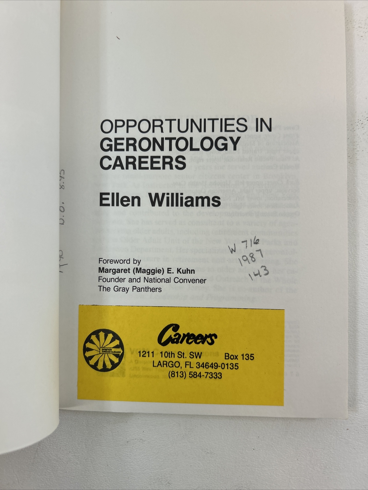 Opportunities in Gerontology Careers – Ellen Williams (1987, Paperback)