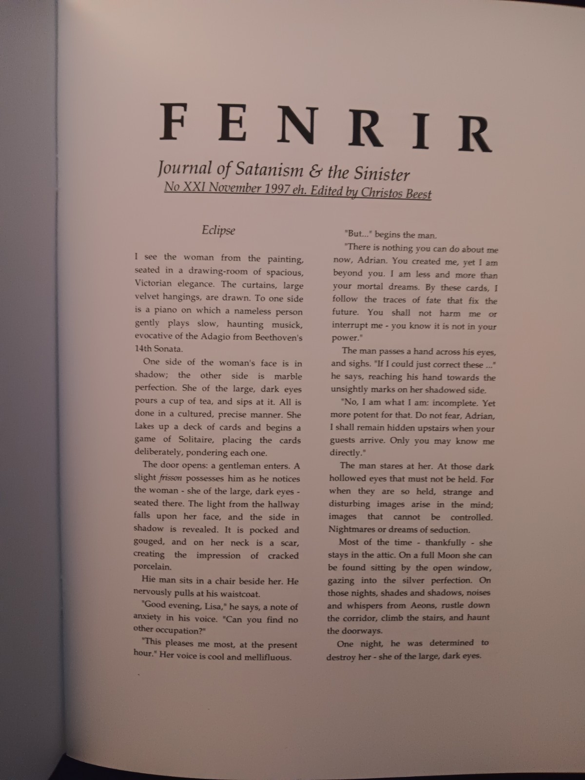 fenrir XXI Reprint order of nine angles Christos Beest Rigel Press o9a Satanism