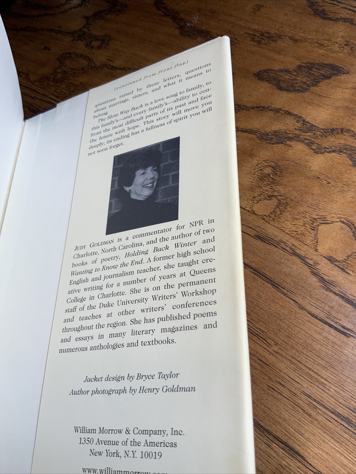 Signed, The Slow Way Back By Judy Goldman, 1999 4th Pr, HC DJ, Very Good