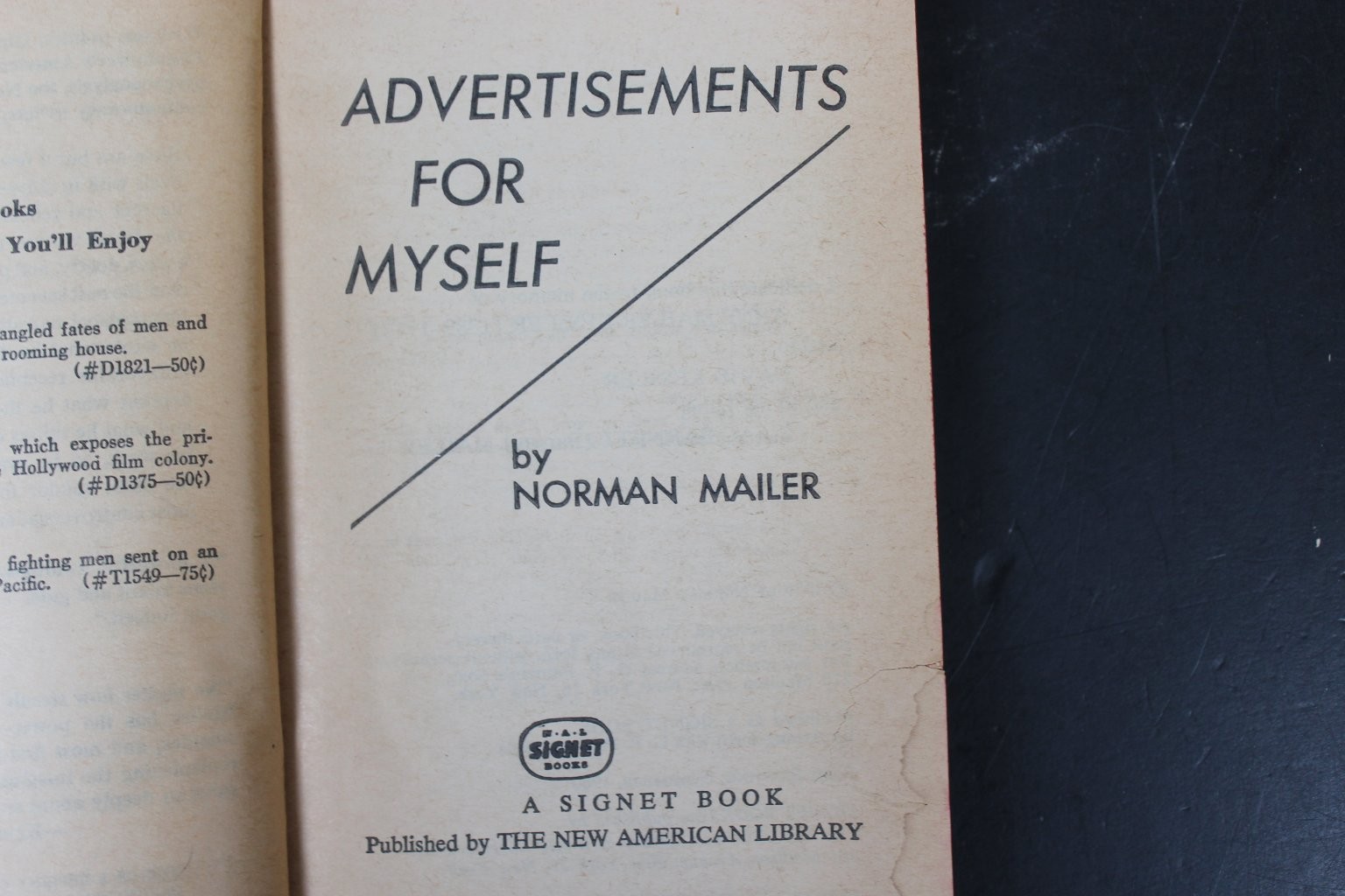 Advertisements for Myself Norman Mailer 1960 First Printing Signet Book Literary