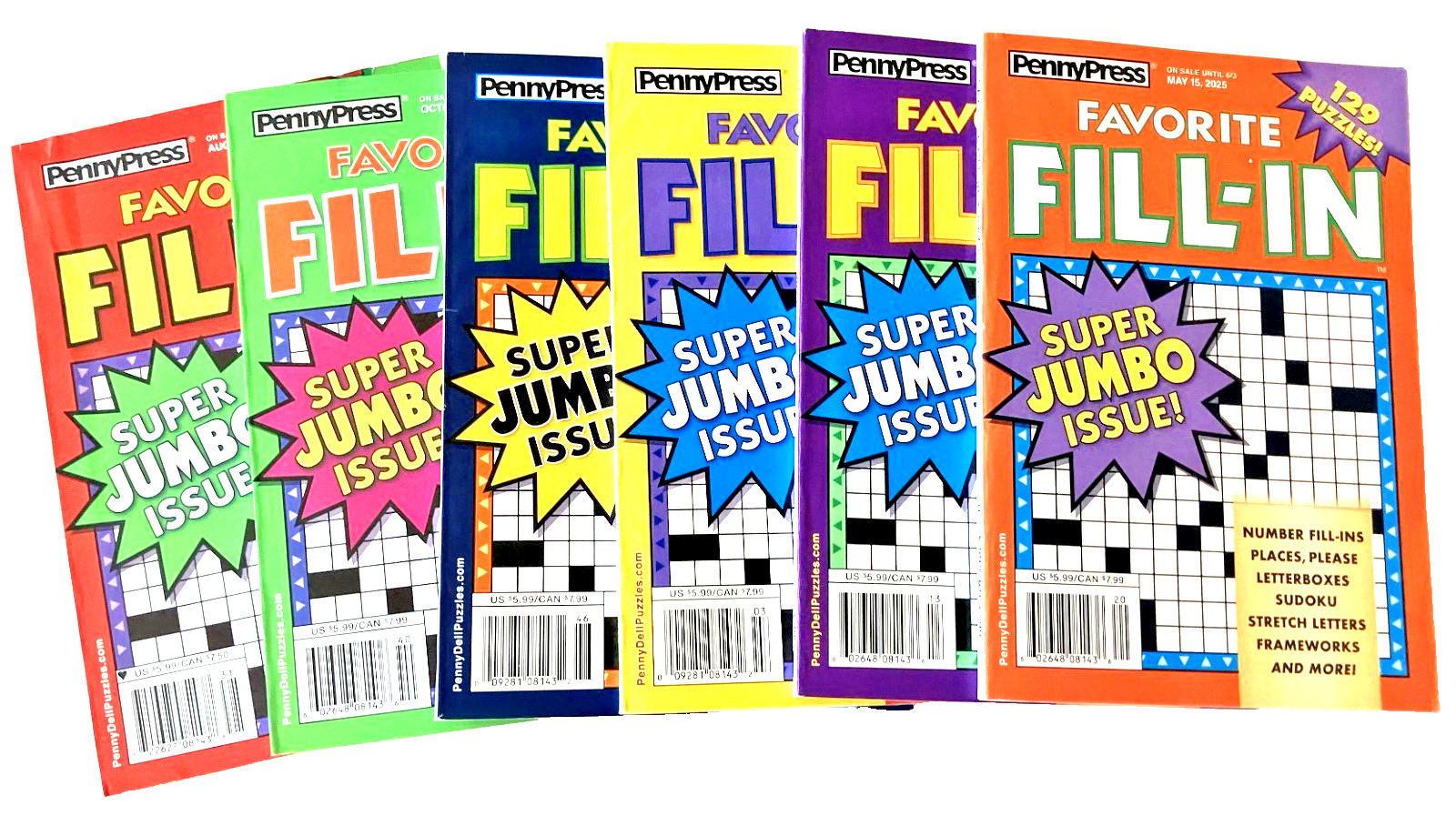 NEW Lot of 6 Dell Penny Press Fill In FAVORITE Super Jumbo Issue Puzzle Books