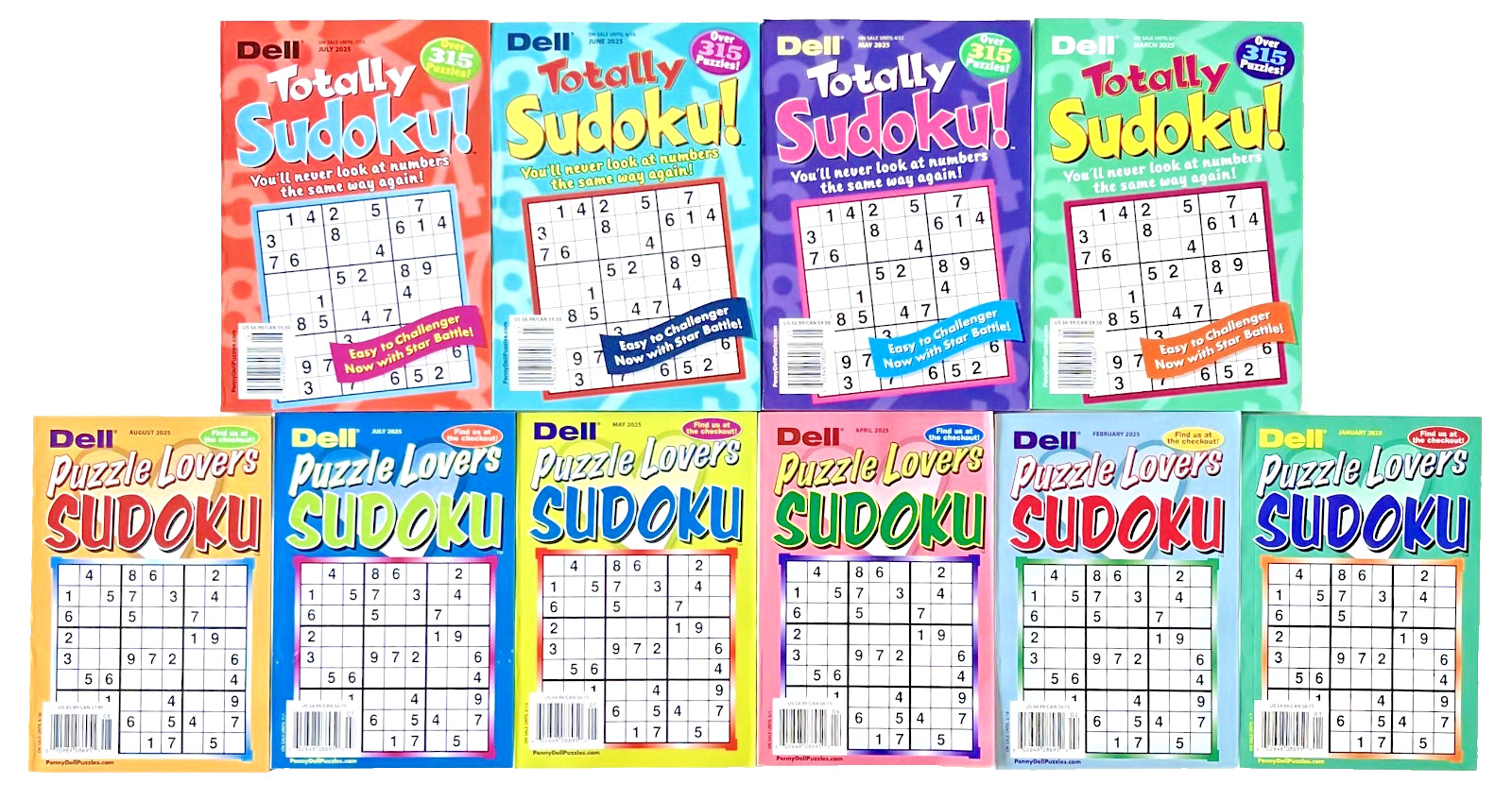 Lot 10 Penny Press Dell Sudoku Totally Puzzle Lovers Puzzle Books Easy Challenge