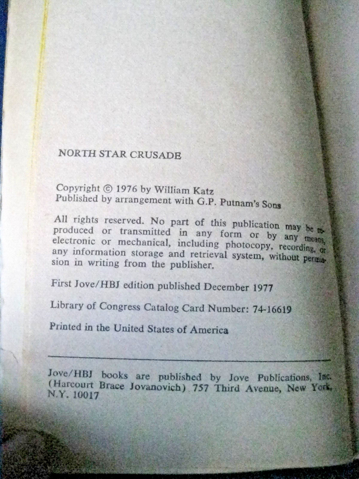 NORTH STAR CRUSADE By William Katz Paperback Jove Book 1st Edition 1976-77