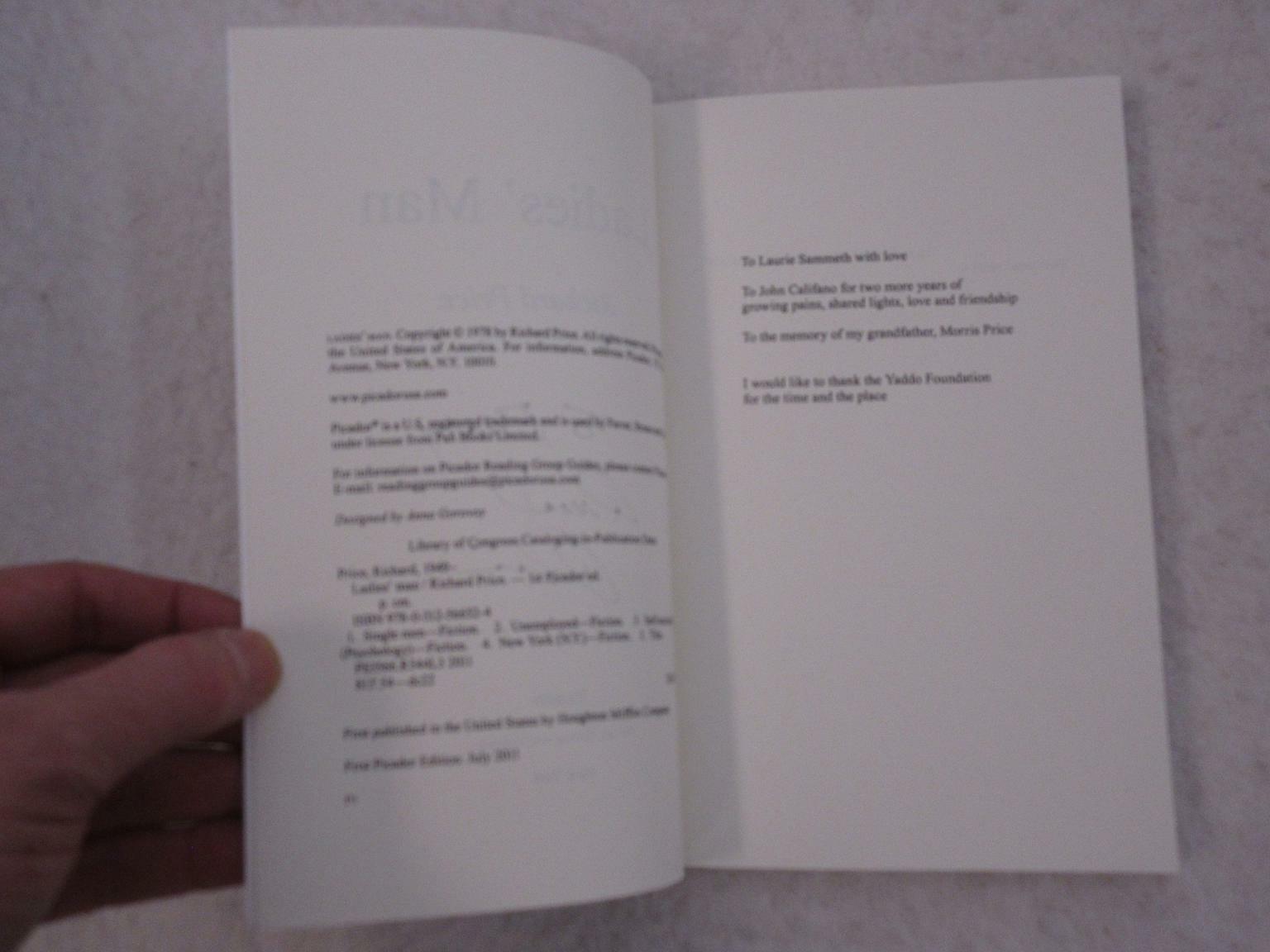 SIGNED Richard Price LADIES’ MAN 2011 Picador / FS&G First Trade Softcover Ed.