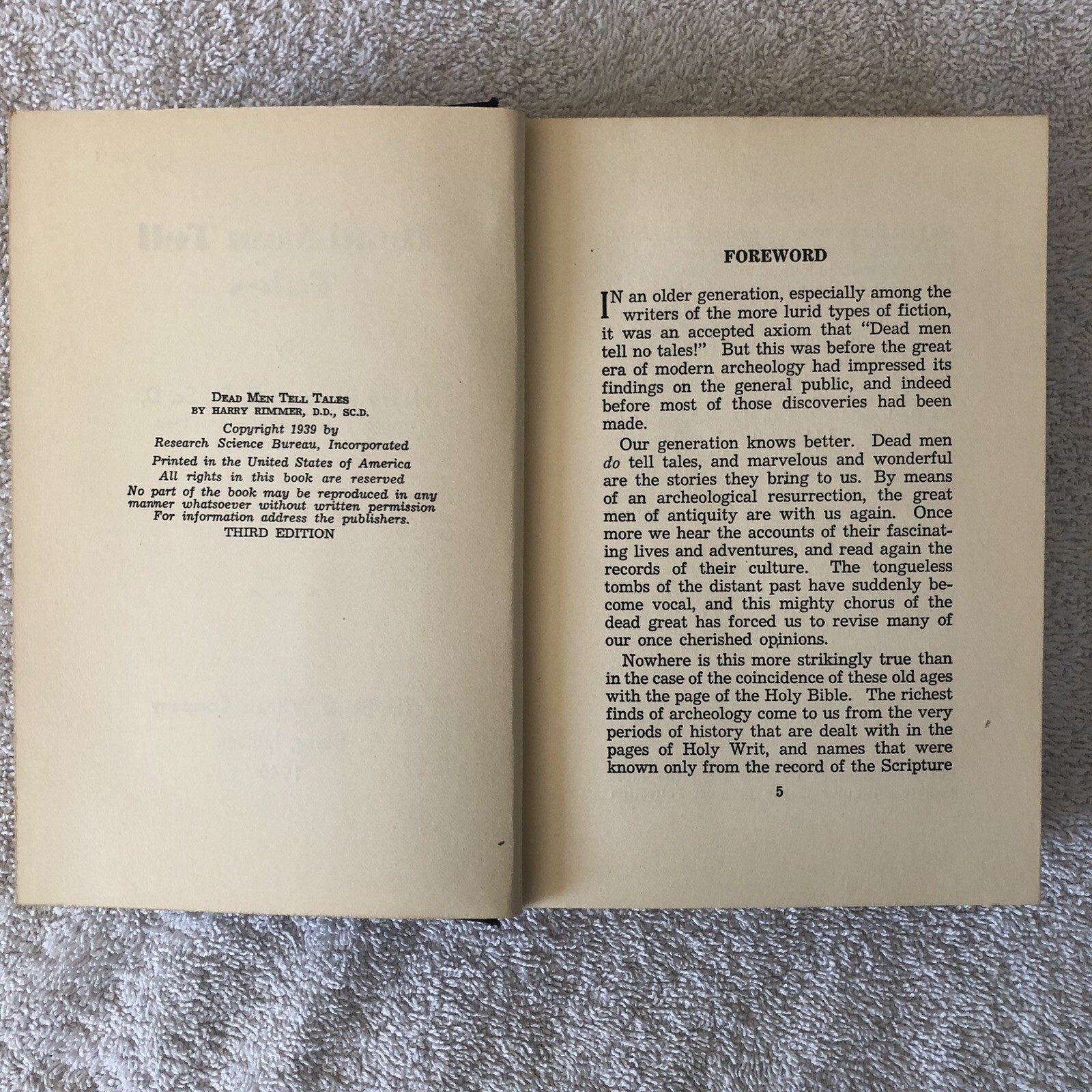 Vintage 1939 printing – Dead Men Tell Tales by Harry Rimmer, Third Ed., Volume 4