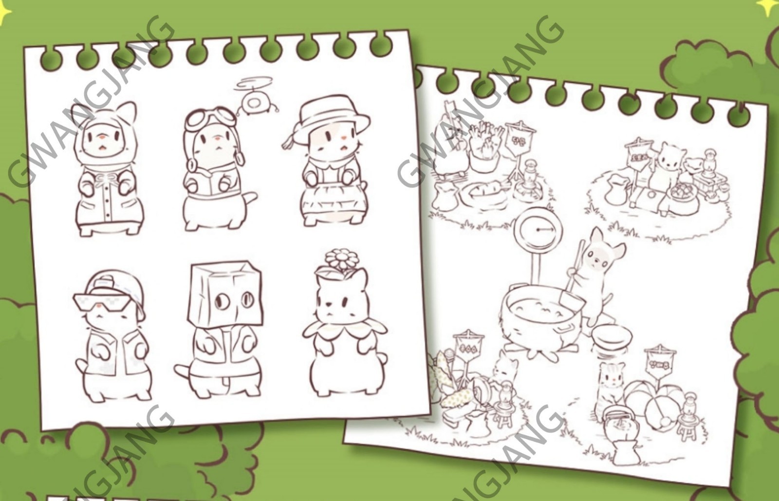 Cats and Soup Coloring Book 56 Pages 9Ⅹ9″ Paper Korea Game Kpop Epic Hot