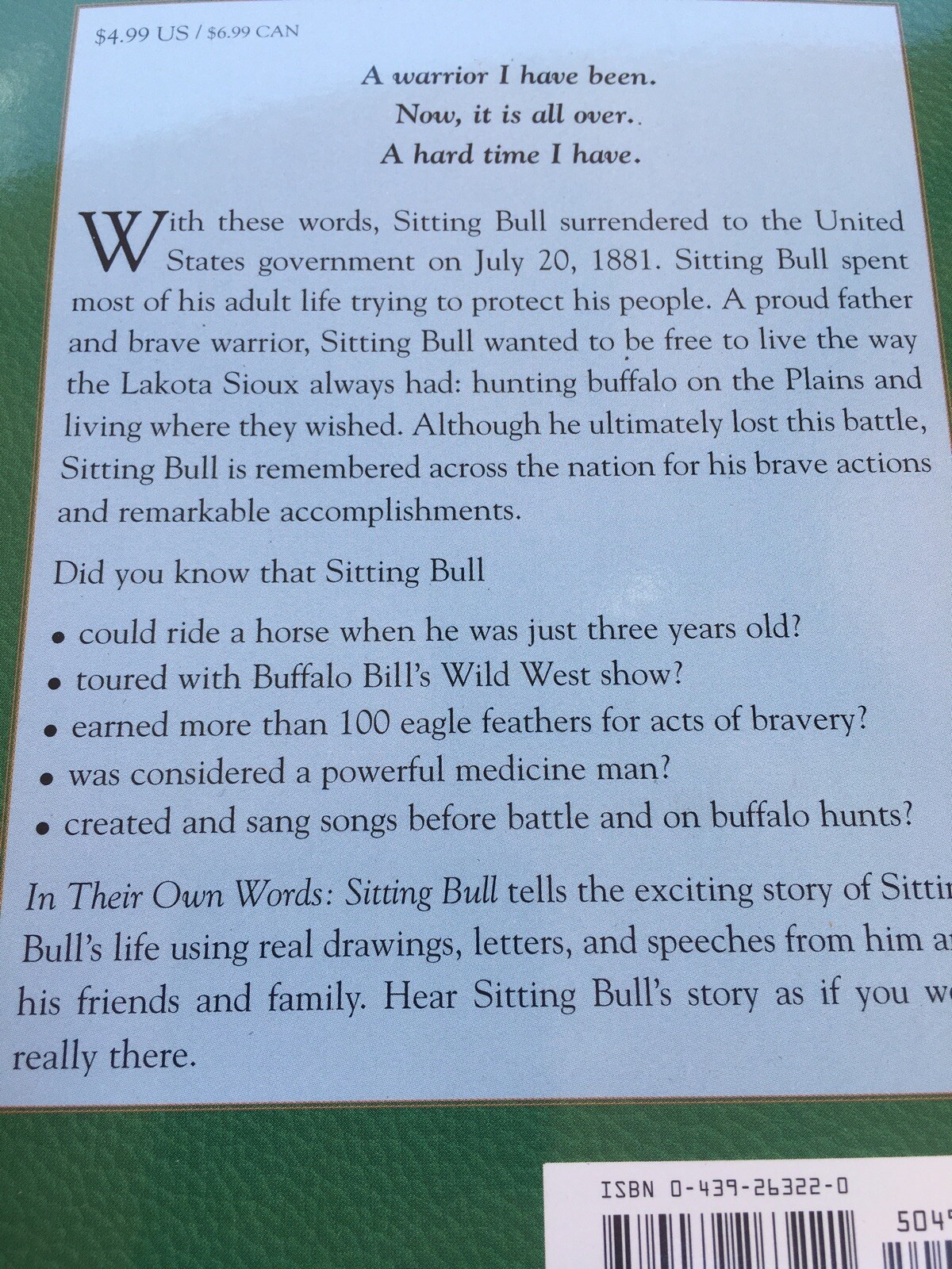 In Their Own Words Ser.: Sitting Bull by Peter Roop and Connie Roop (2002,…