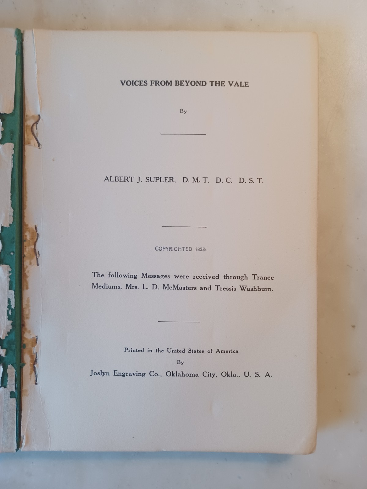 Voices From Beyond The Vale 1928 Antique Spiritualist Afterlife Occult Book Rare