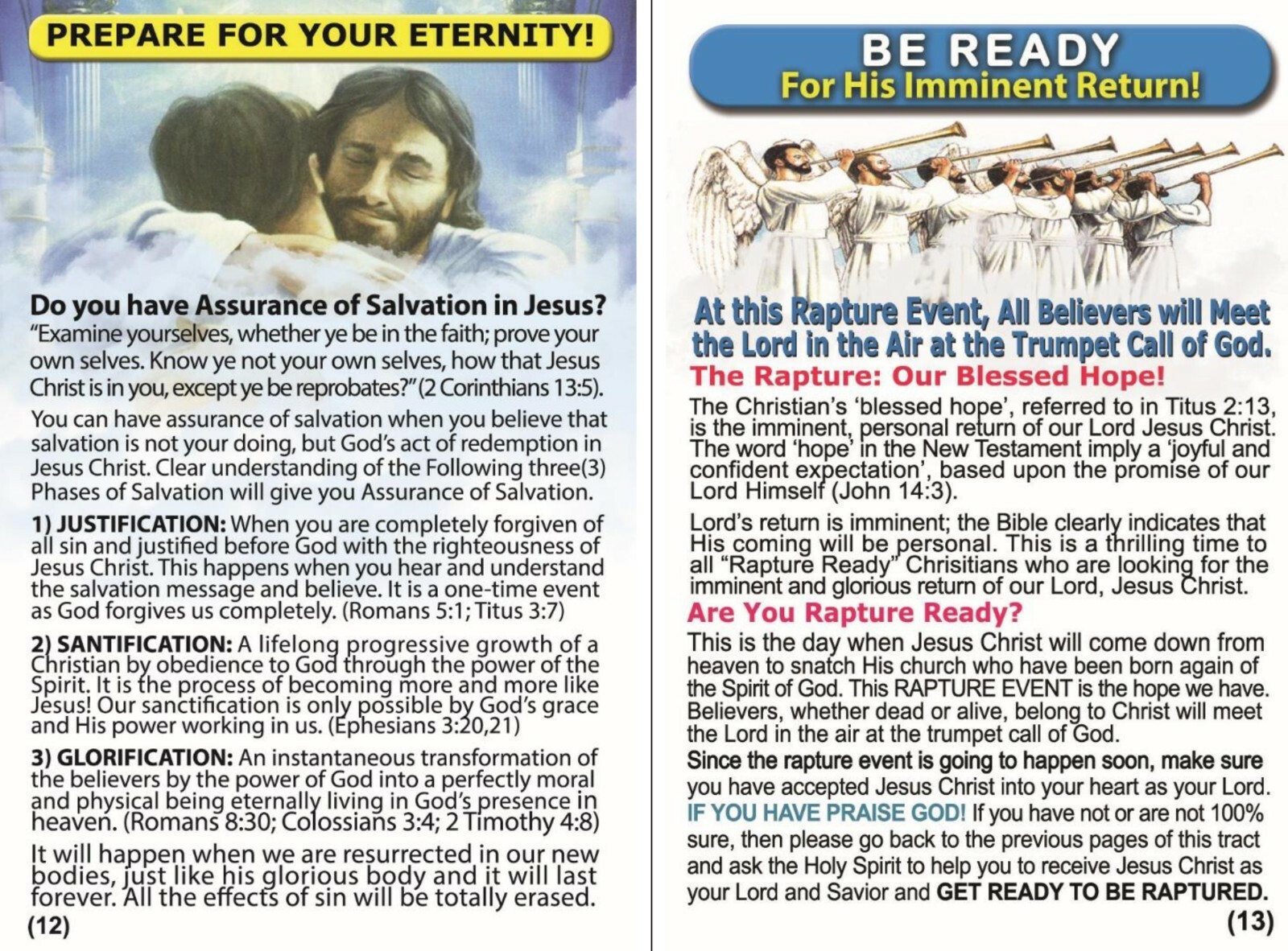 GOSPEL, BIBLE TRACTS: The Rapture, Pack of 32 units in 2 Covers, 16 Pages Each